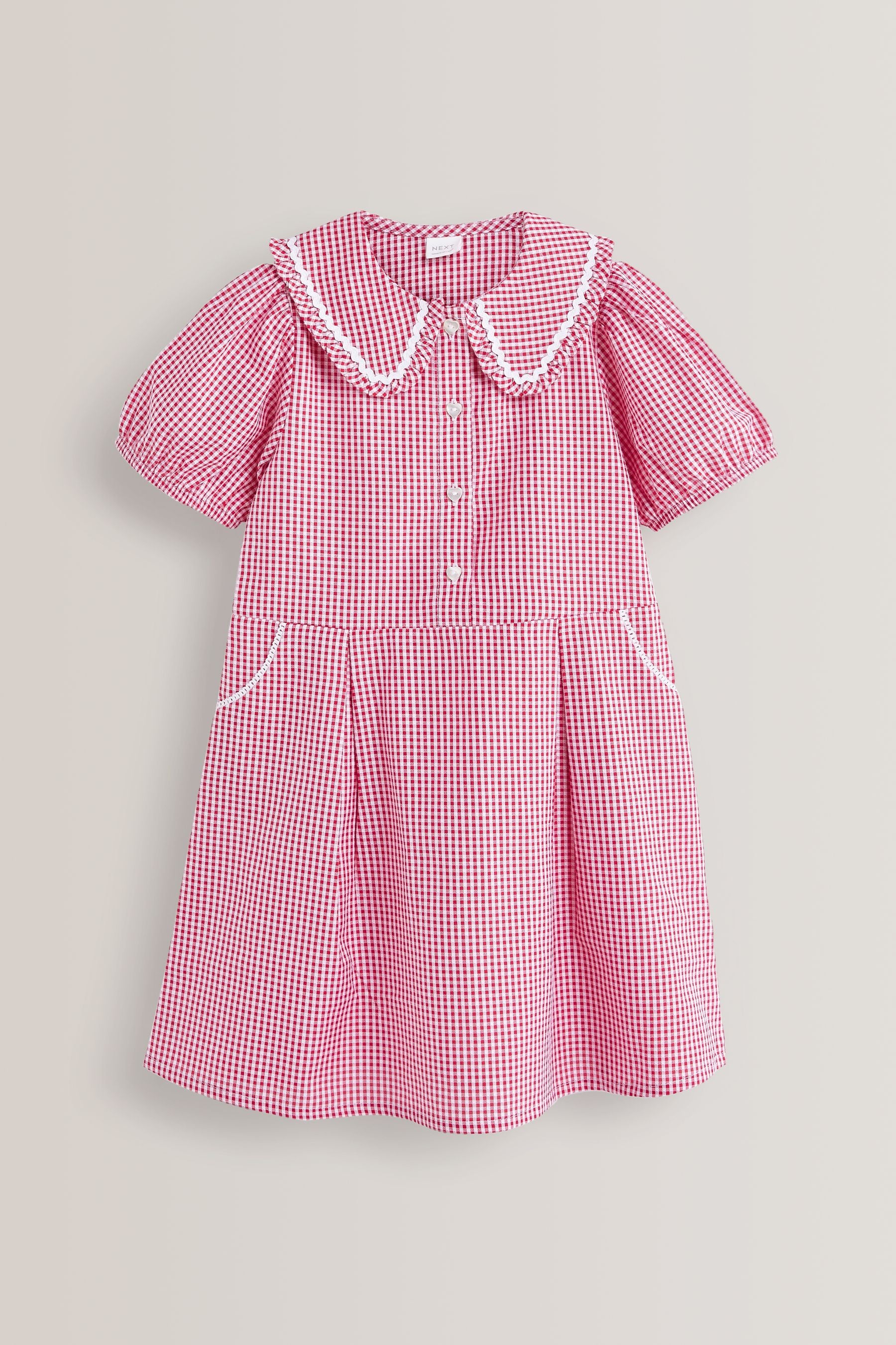 Red Cotton Rich School Gingham Pretty Collar Dress (3-14yrs)