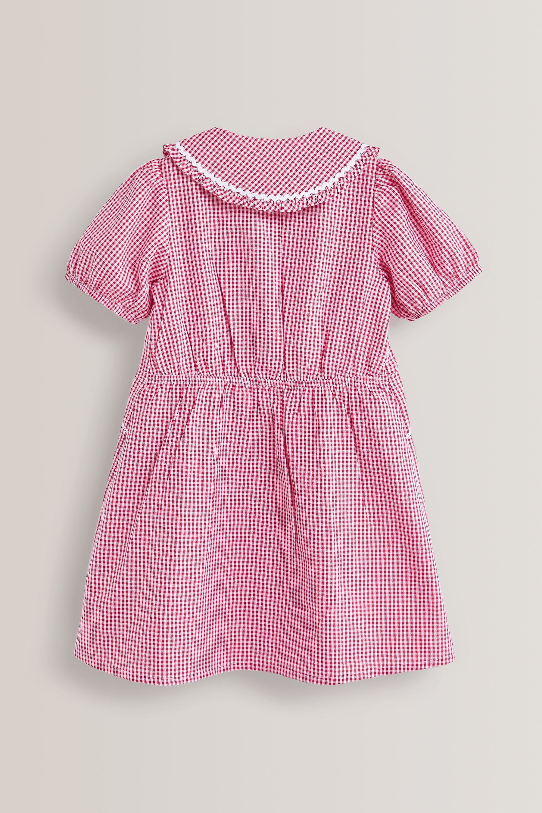 Red Cotton Rich School Gingham Pretty Collar Dress (3-14yrs)