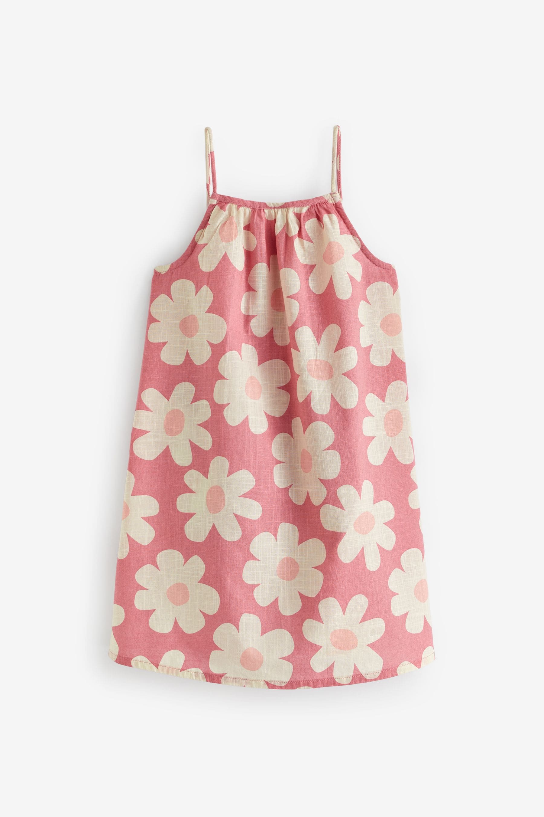 Pink Floral 100% Cotton Strappy Sundress (3-16yrs)