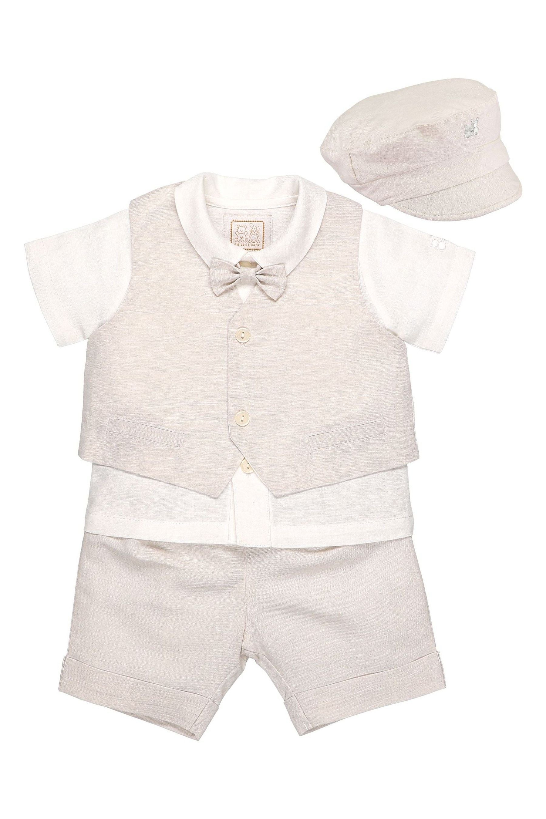 Emile et Rose Natural Three-Piece Linen Shorts And Hat Set