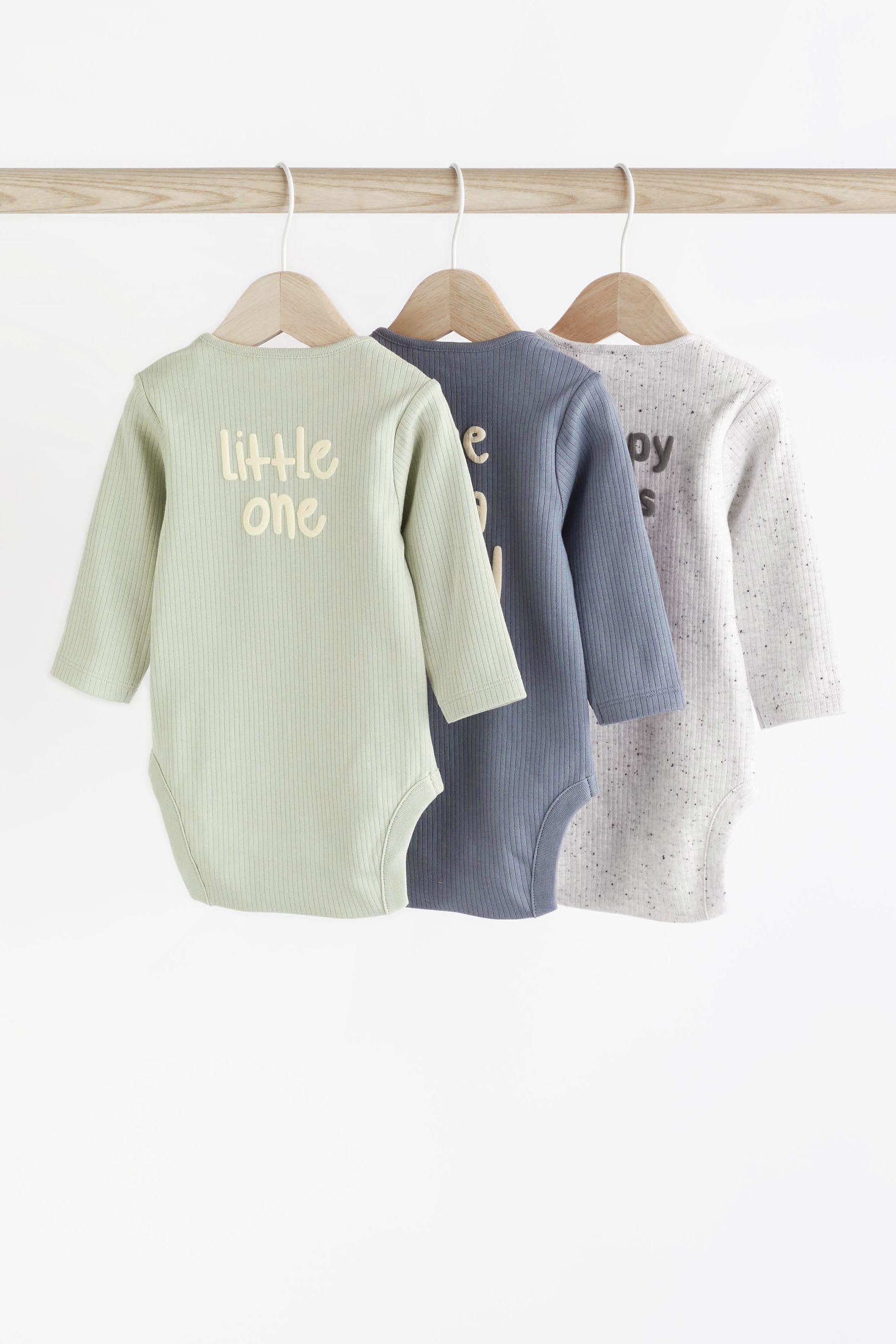 Grey/Blue Long Sleeve Baby Bodysuits 3 Pack