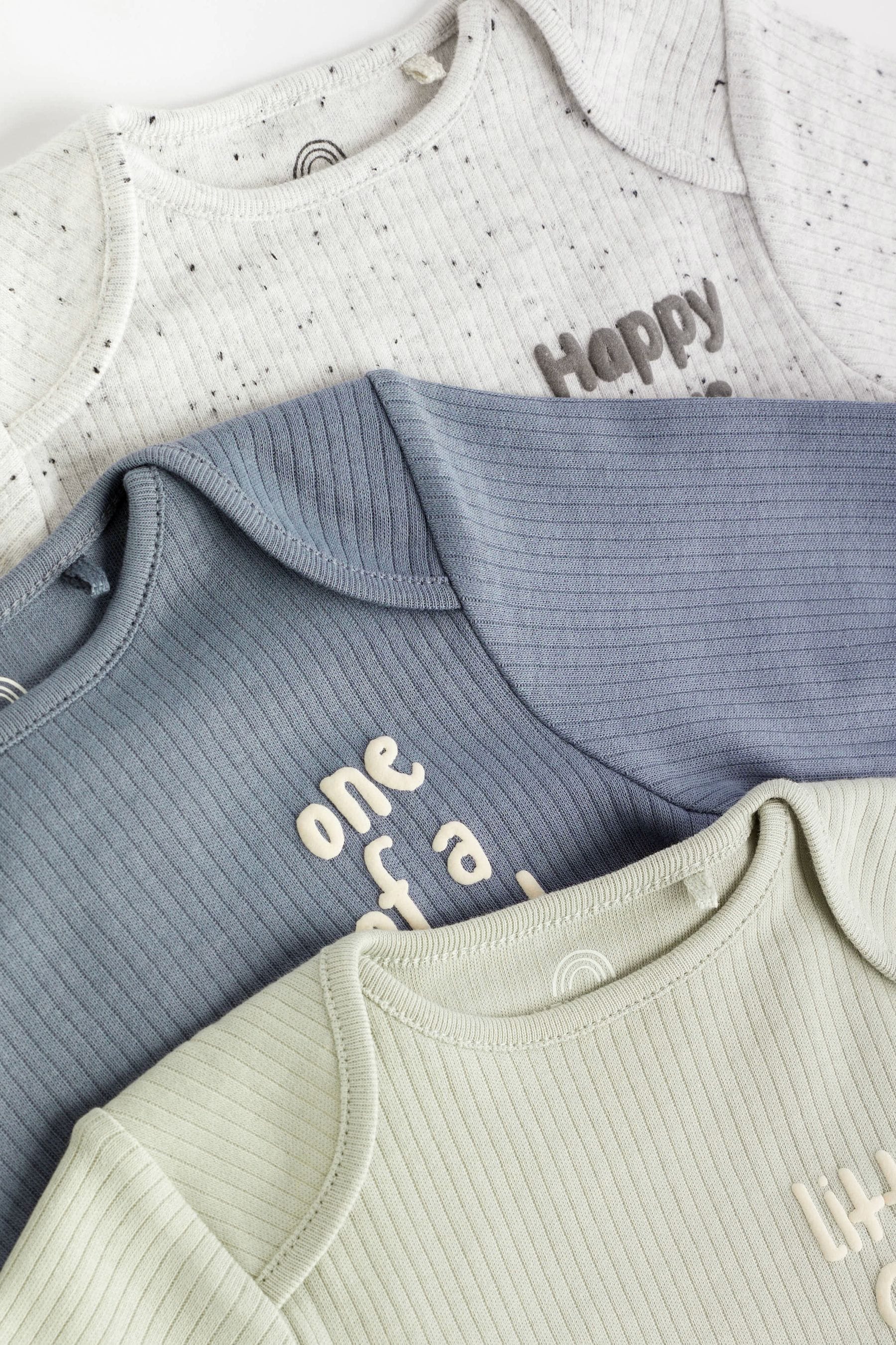 Grey/Blue Long Sleeve Baby Bodysuits 3 Pack