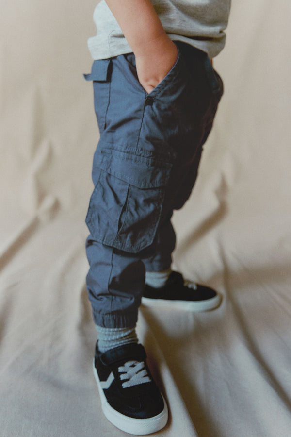 Blue Lined 100% Cotton Cargo Trousers (3mths-7yrs)