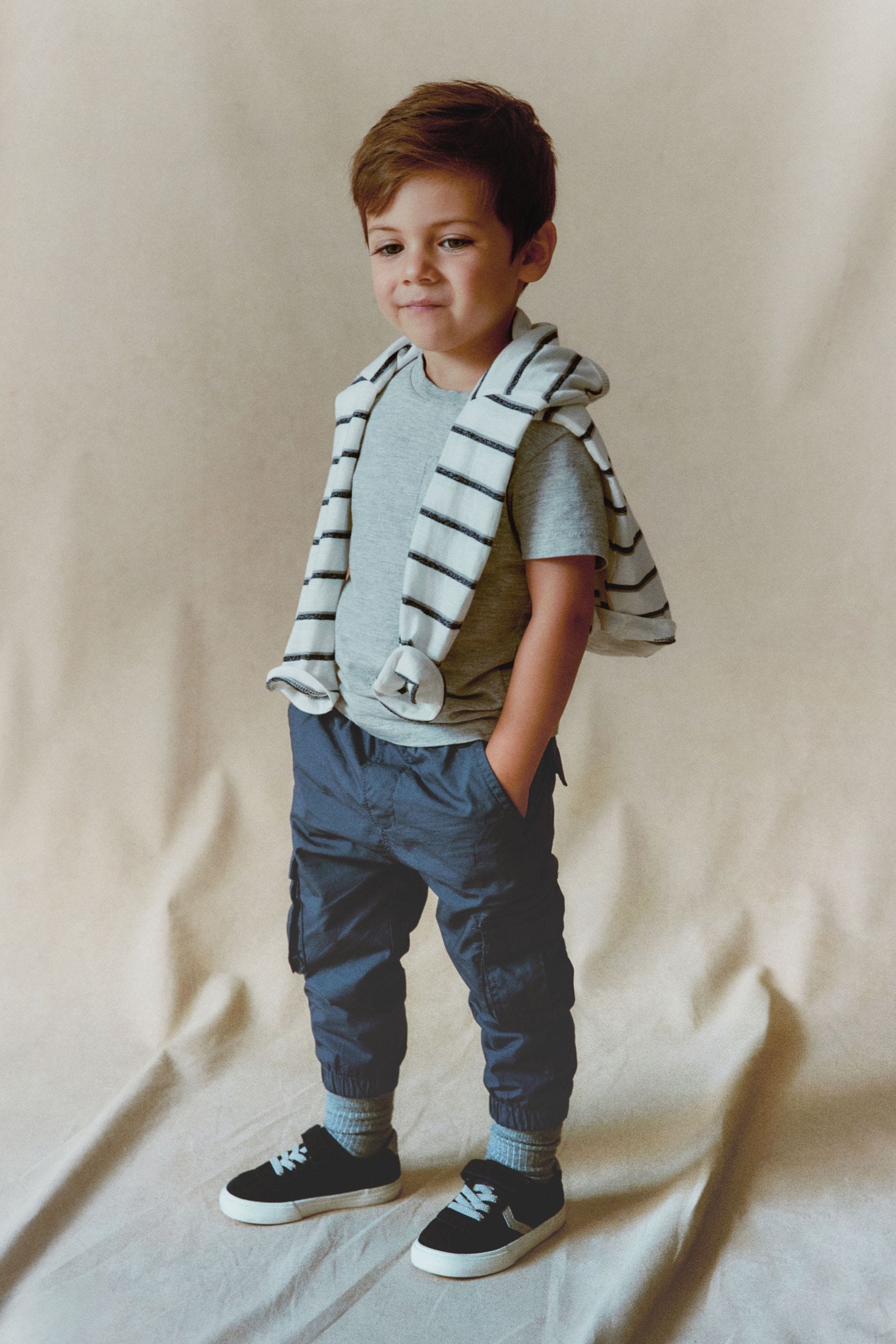 Blue Lined 100% Cotton Cargo Trousers (3mths-7yrs)