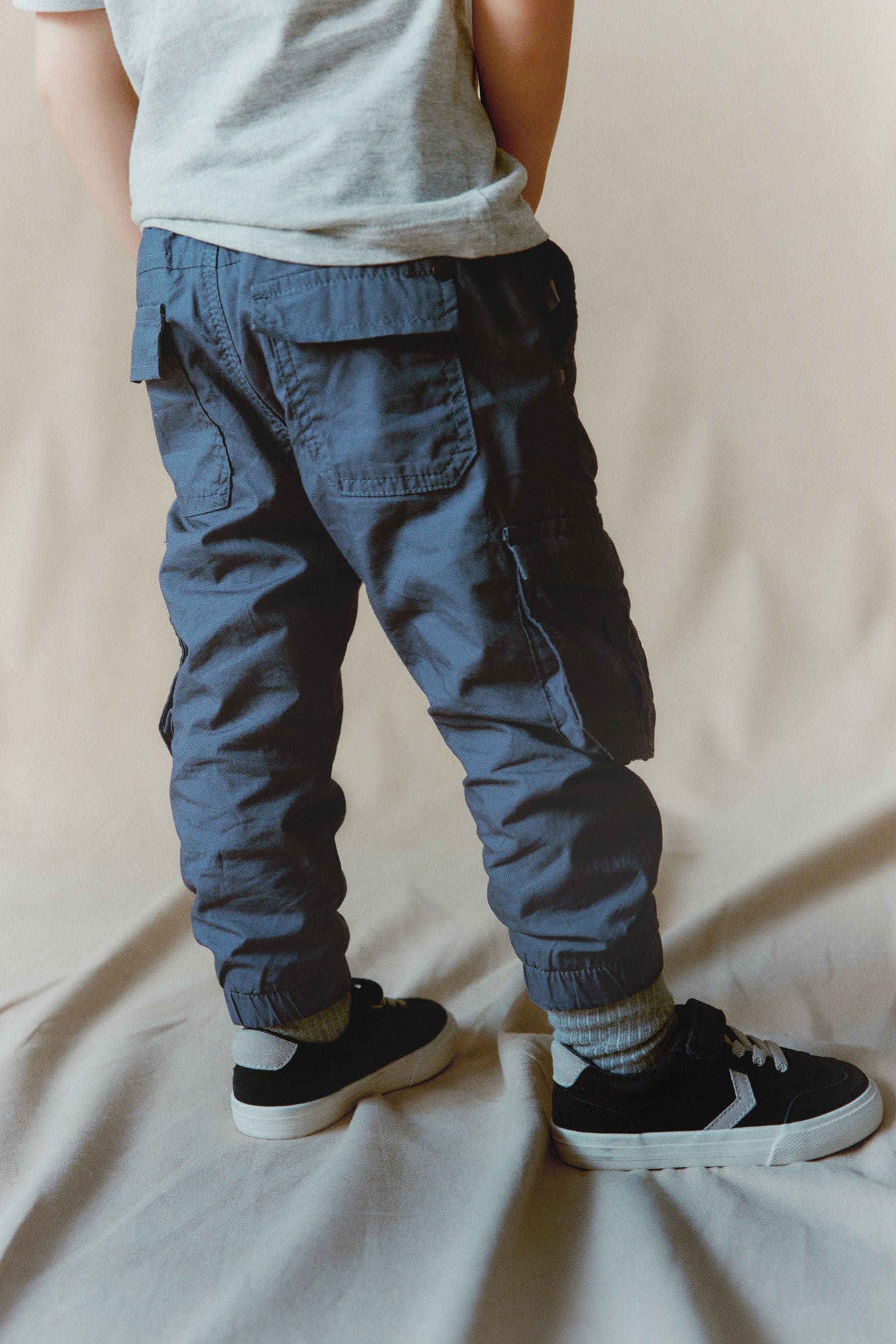 Blue Lined 100% Cotton Cargo Trousers (3mths-7yrs)