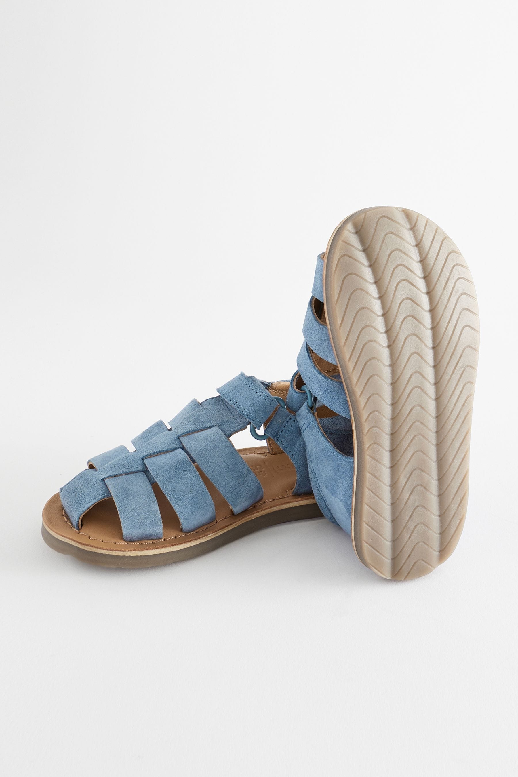 Blue Leather Closed Toe Touch Fastening Sandals