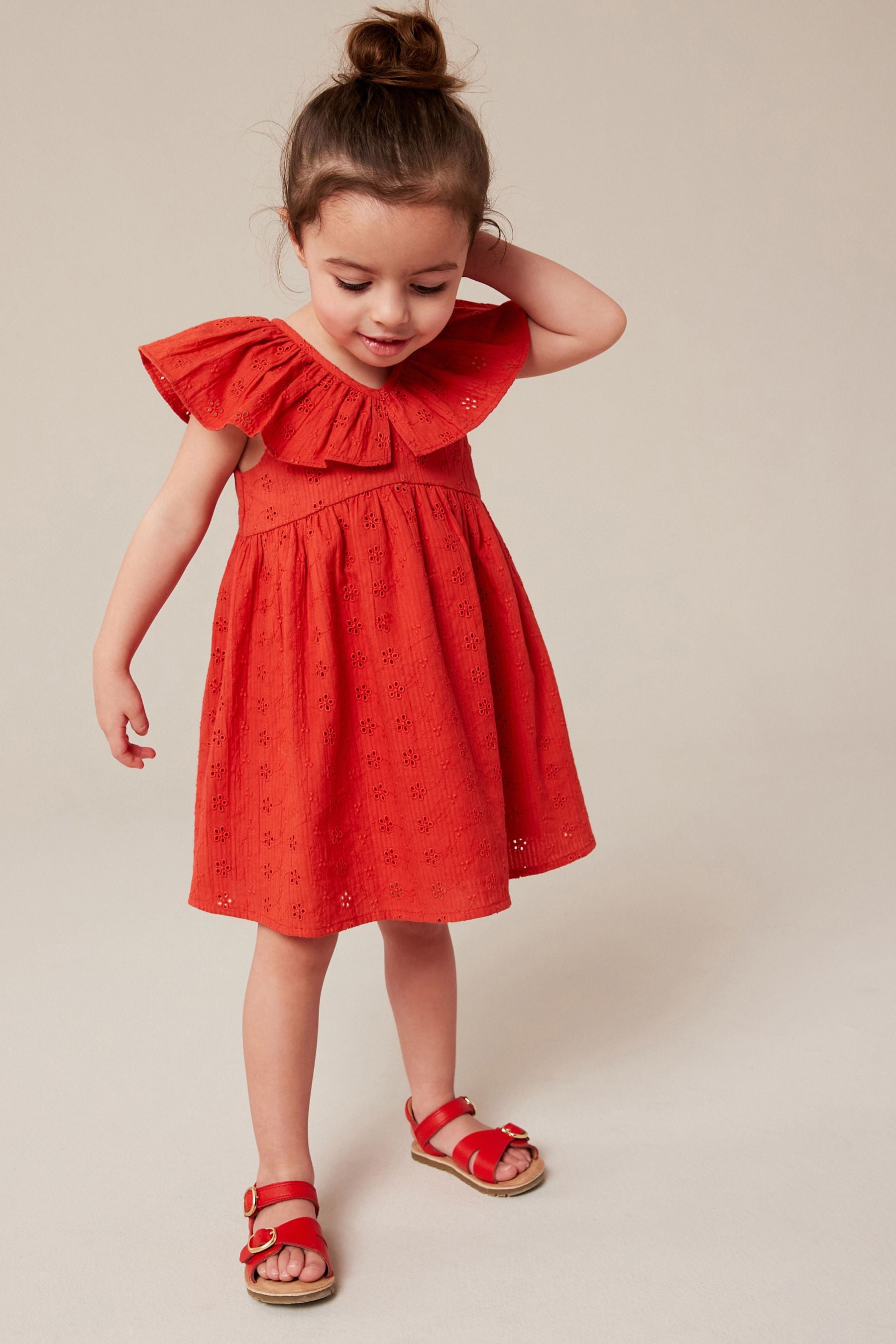 Red Cotton Broderie Dress (3mths-8yrs)