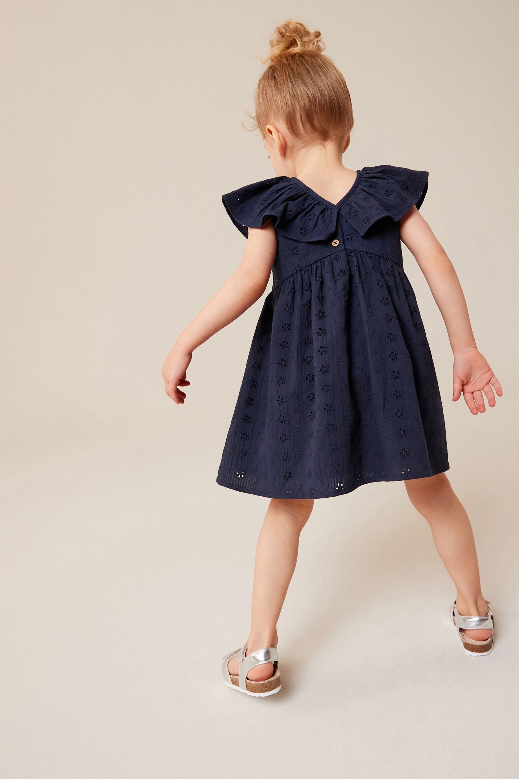 Navy Blue Cotton Broderie Dress (3mths-8yrs)