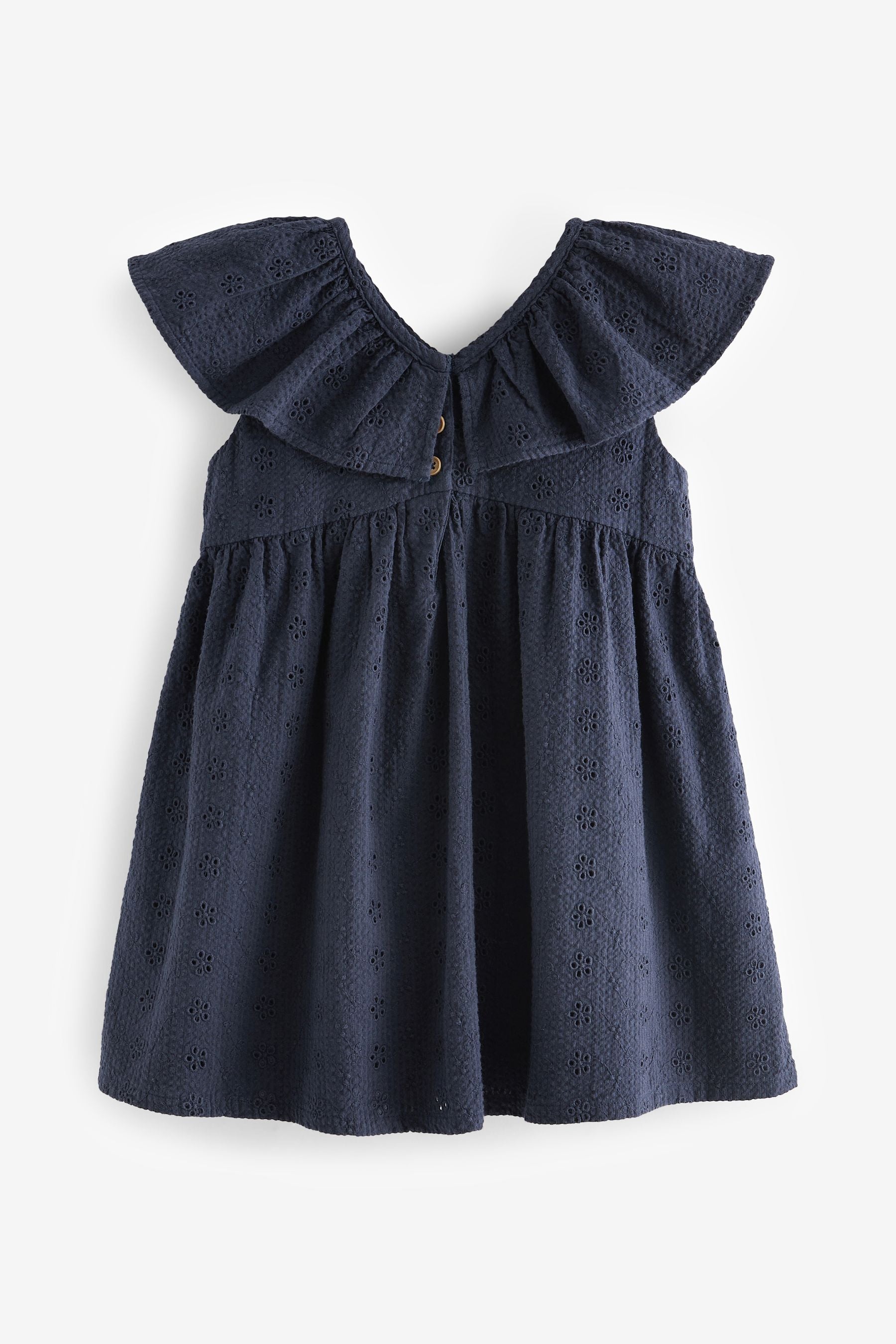 Navy Blue Cotton Broderie Dress (3mths-8yrs)