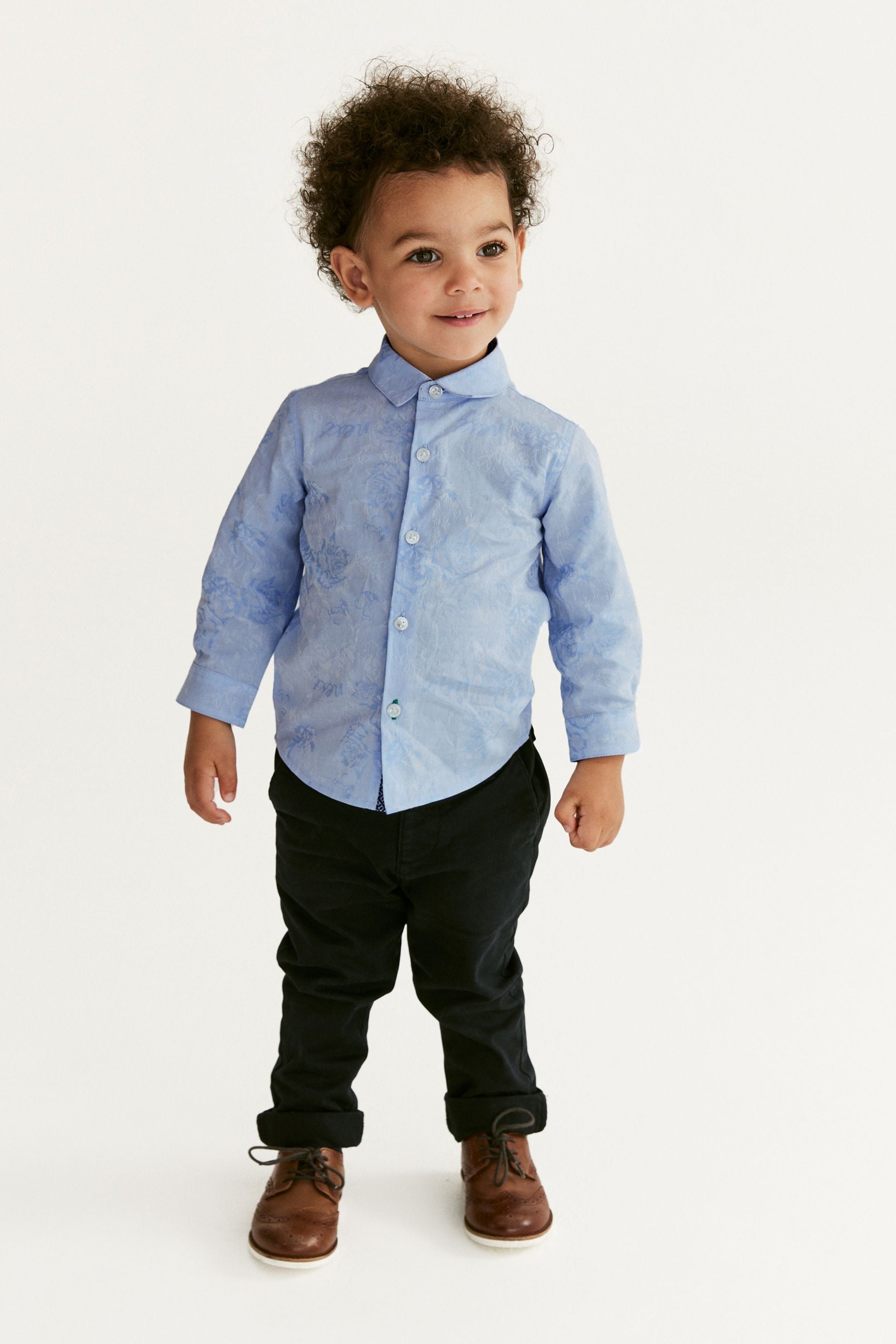 Blue Patterned Long Sleeve Smart Shirt (3mths-7yrs)