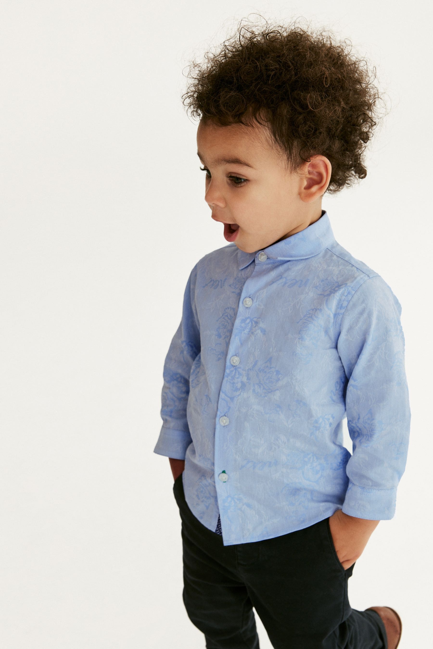 Blue Patterned Long Sleeve Smart Shirt (3mths-7yrs)