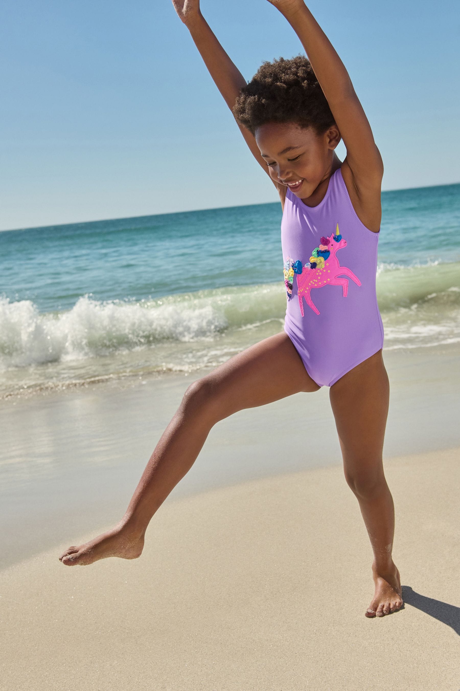 Purple Unicorn Appliqué Swimsuit (3-16yrs)