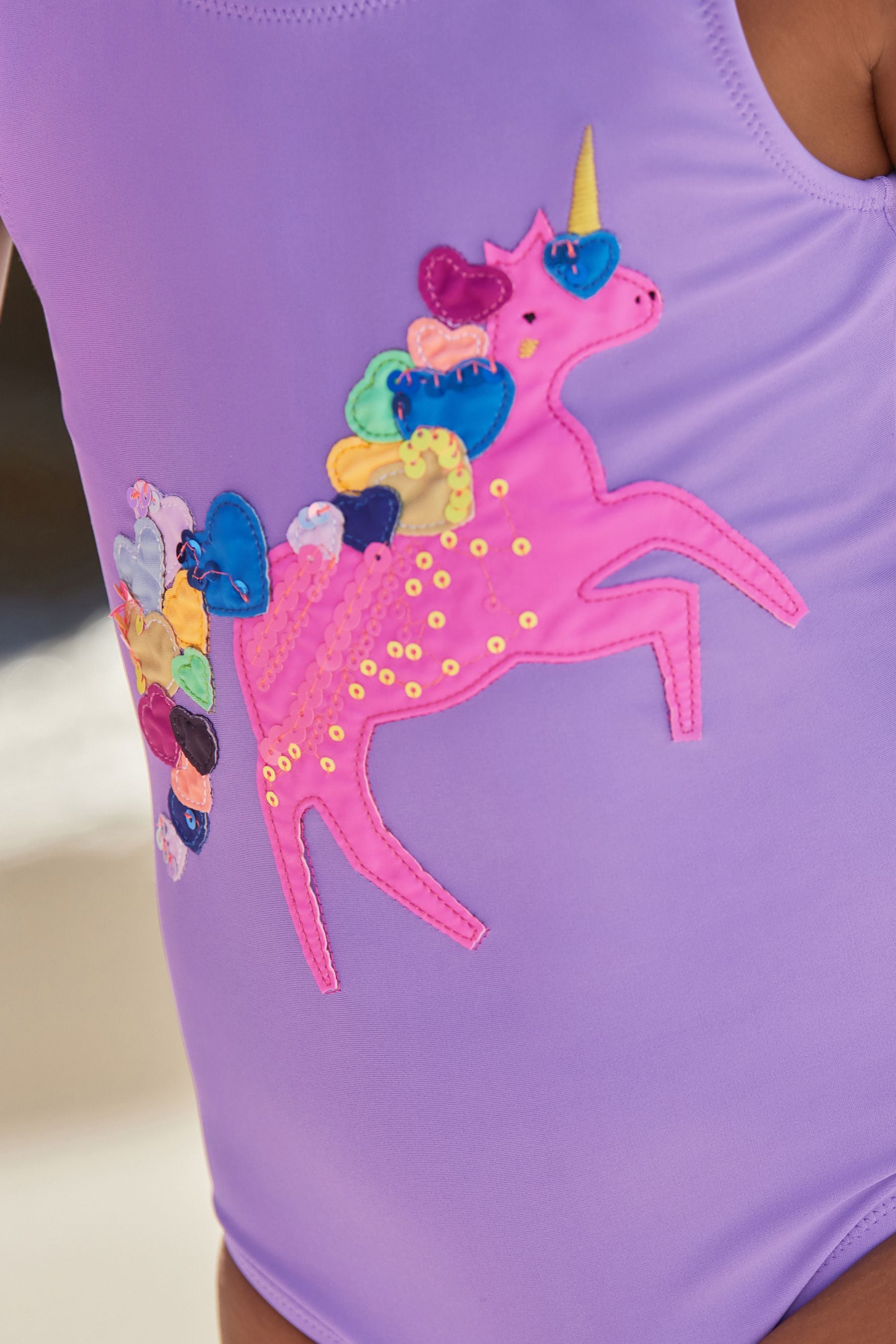 Purple Unicorn Appliqué Swimsuit (3-16yrs)