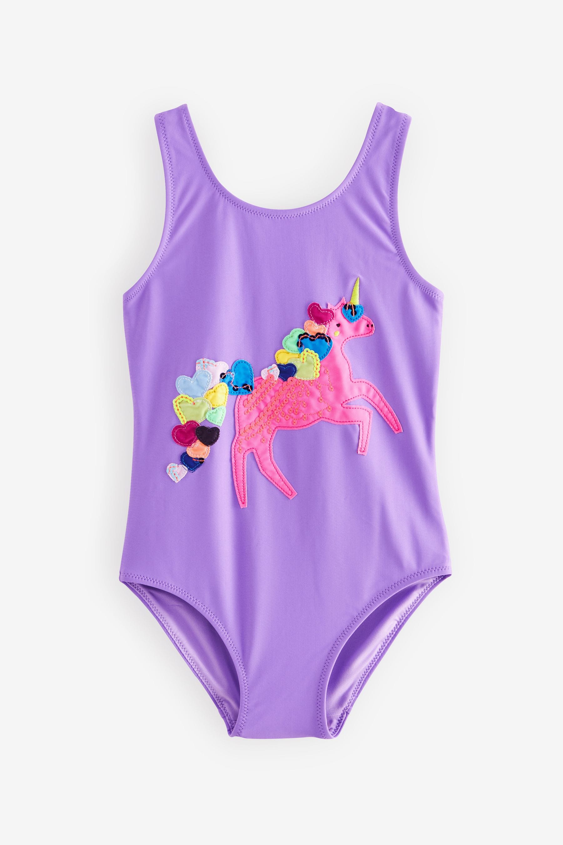 Purple Unicorn Appliqu?© Swimsuit (3-16yrs)