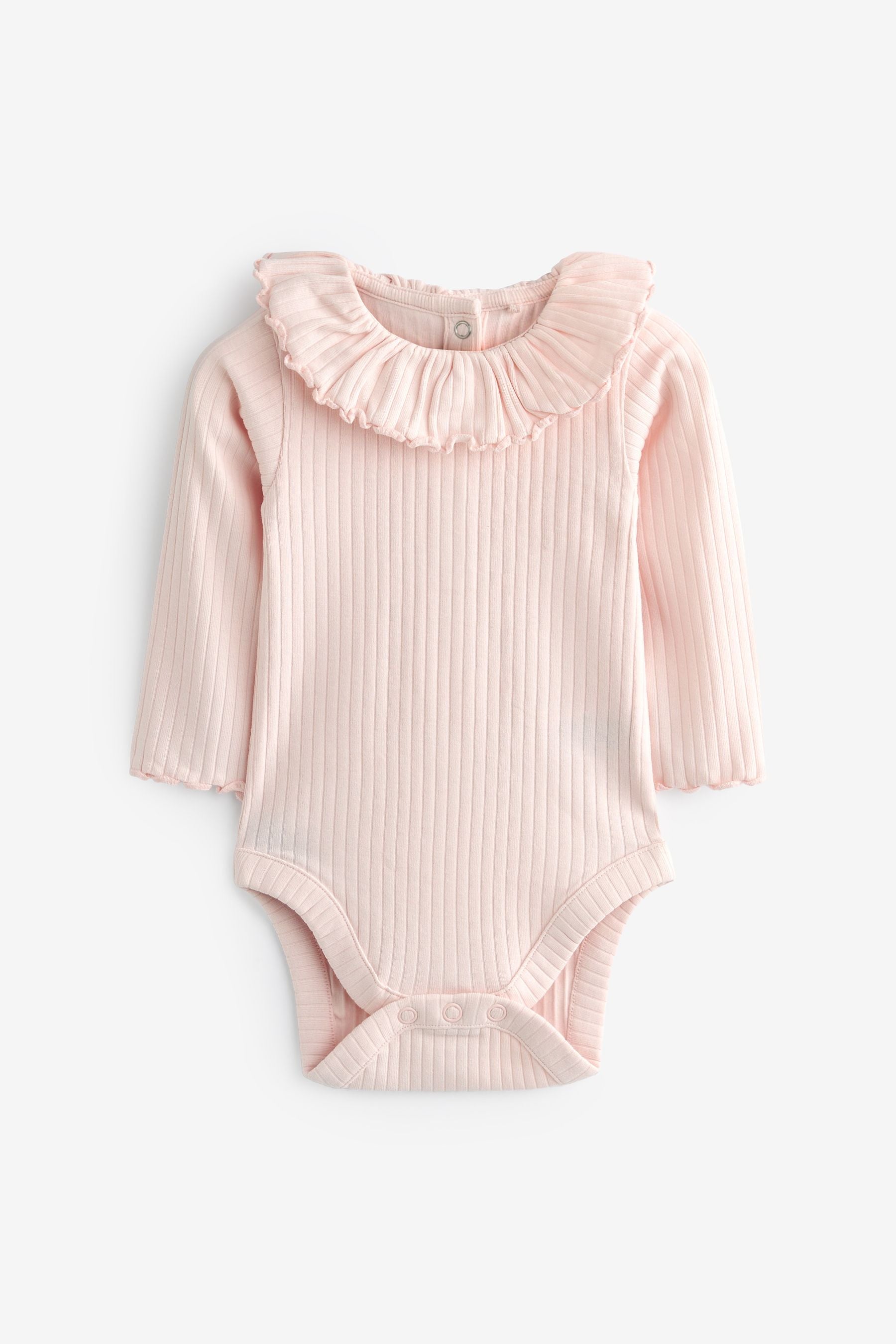 Pink/White Long Sleeved Frill Collar Bodysuits 2 Pack