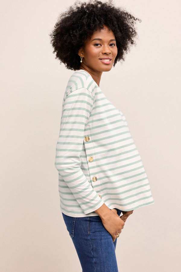 Sage Green Striped Maternity Nursing T-Shirt