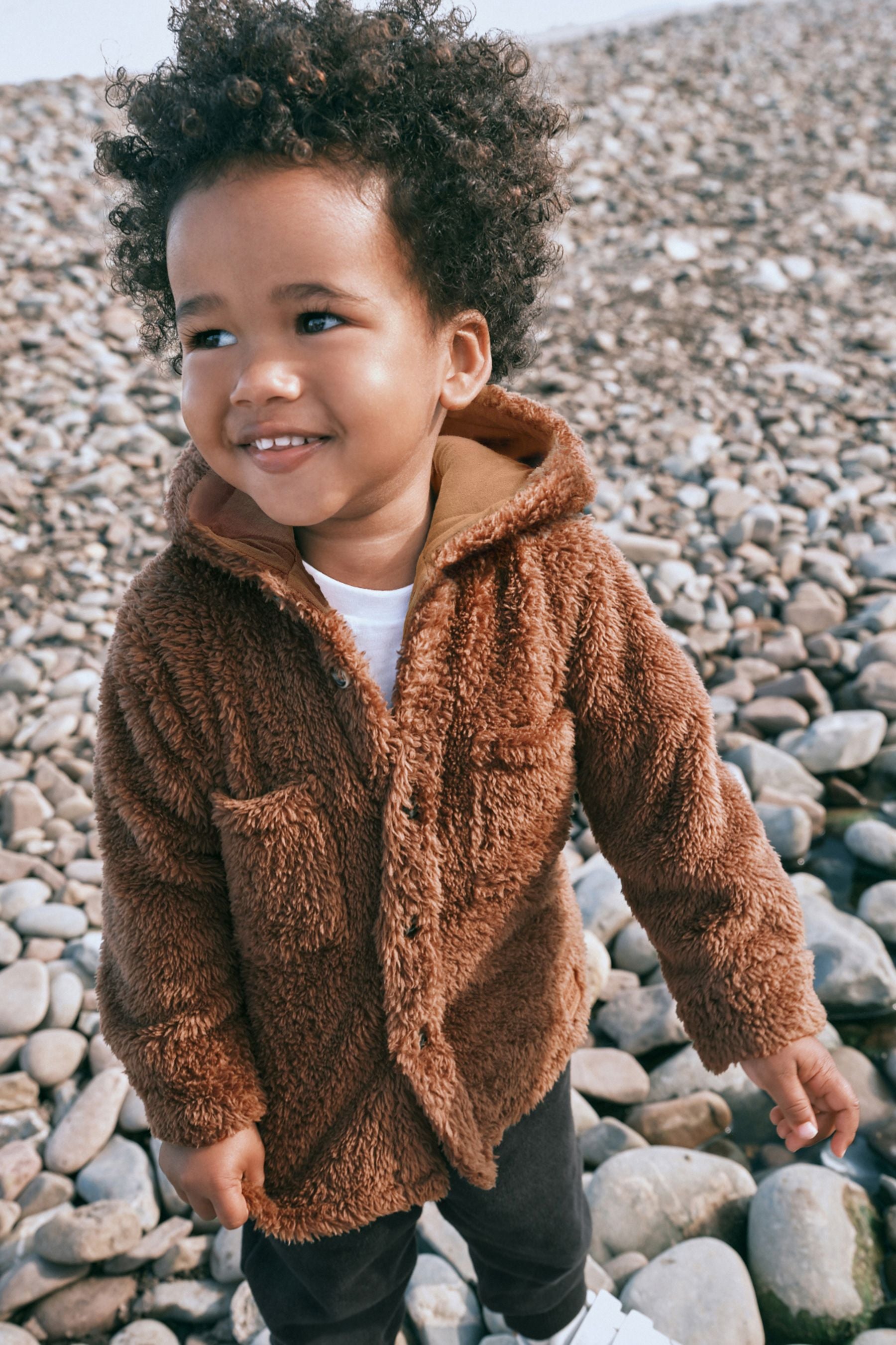 Chocolate Brown Borg Hooded Shacket (3mths-7yrs)