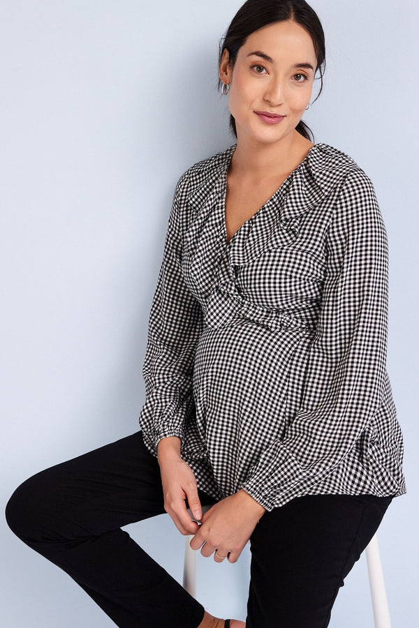 Black/White Gingham Maternity Nursing Blouse