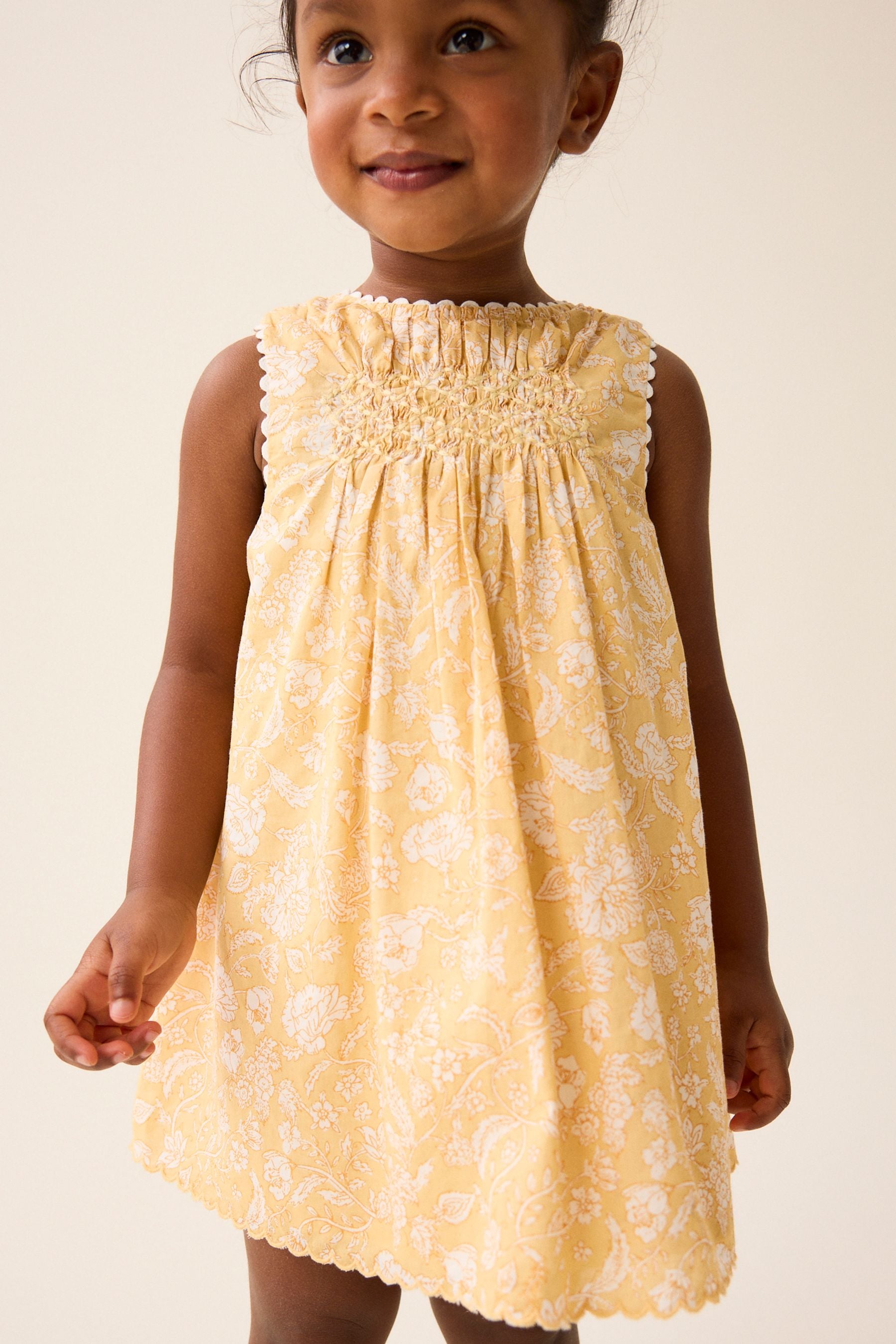 Yellow Floral Shirred Cotton Dress (3mths-8yrs)