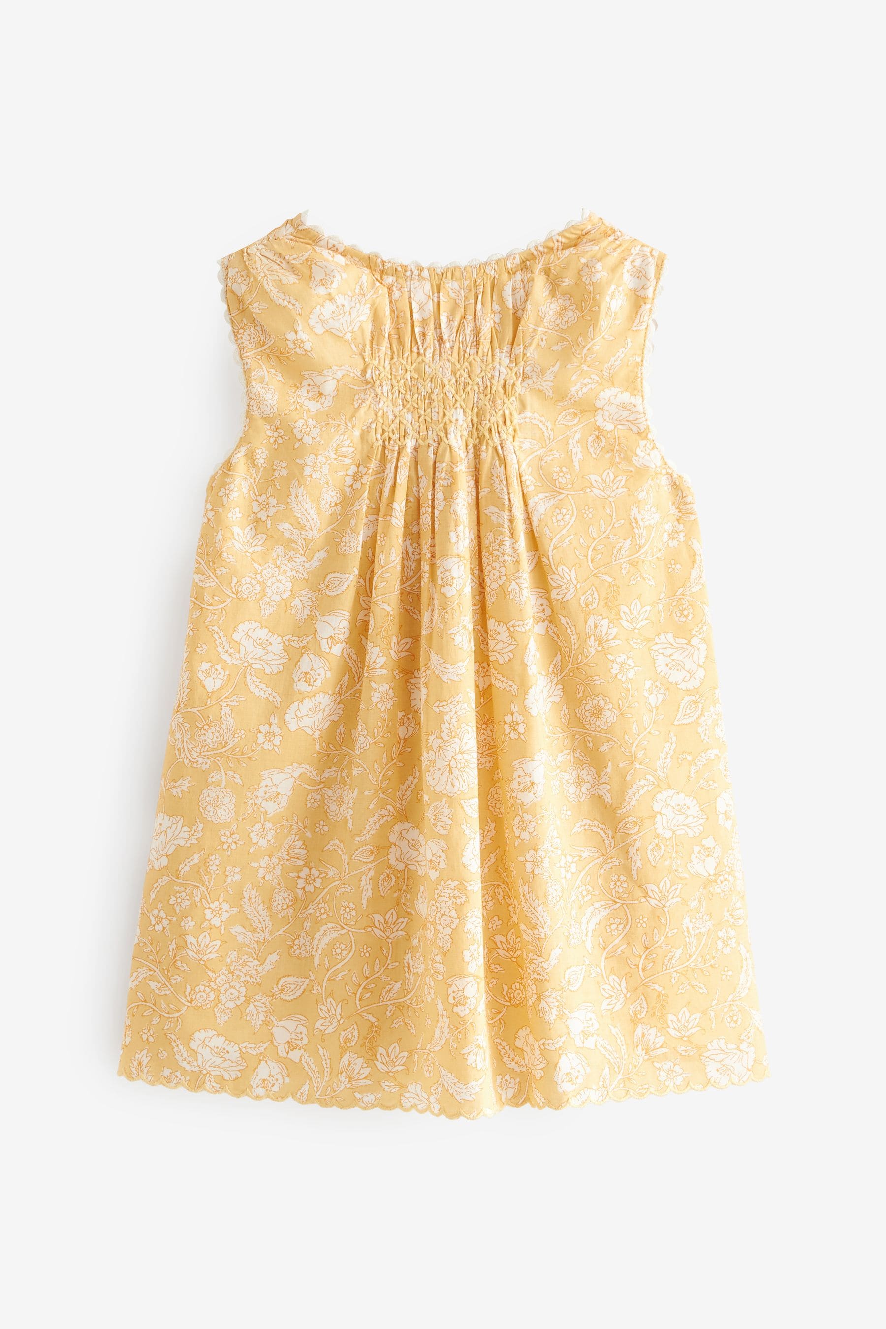 Yellow Floral Shirred Cotton Dress (3mths-8yrs)