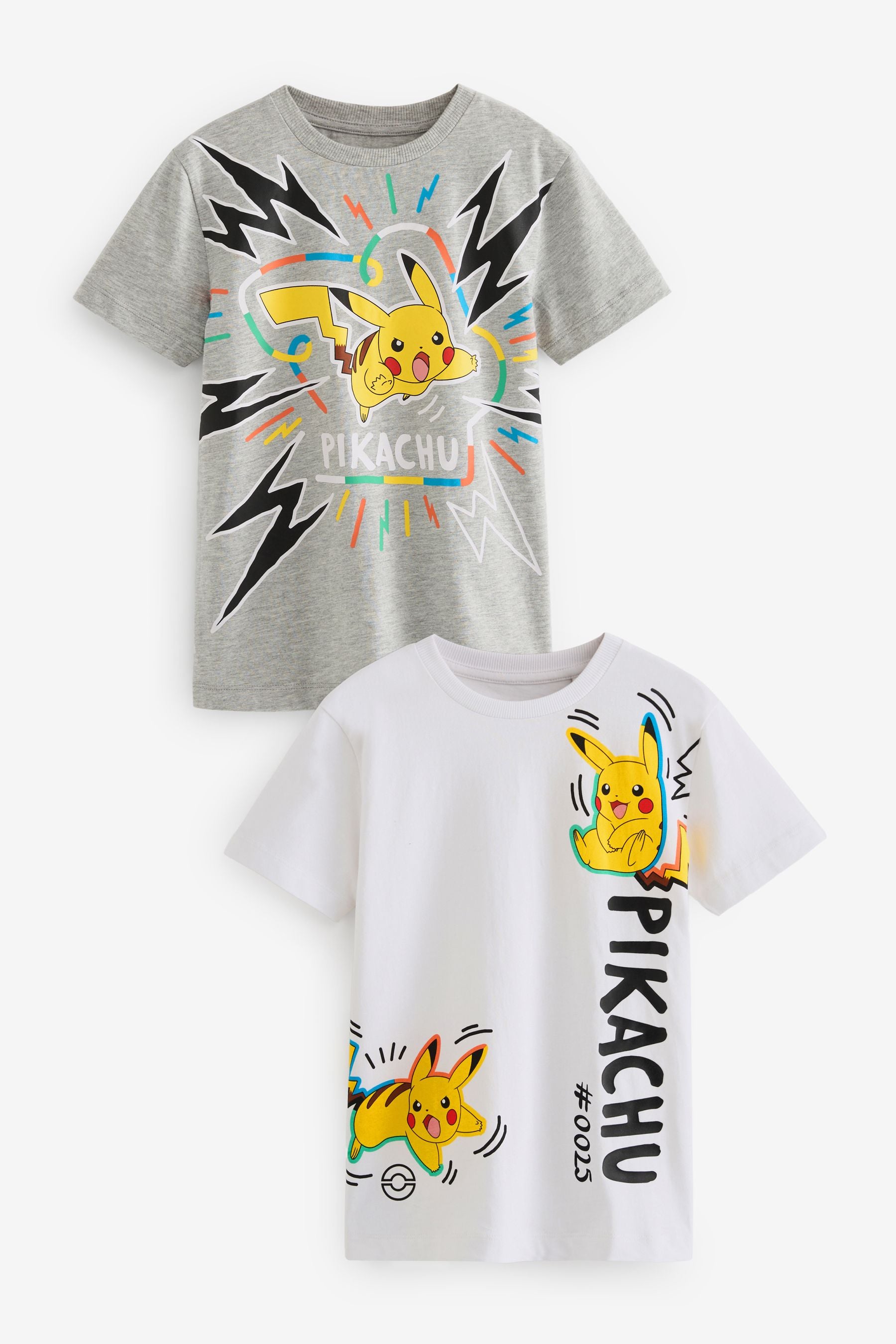 Grey Marl/ White Pokémon Licensed  T-Shirt 2 Pack (4-16yrs)