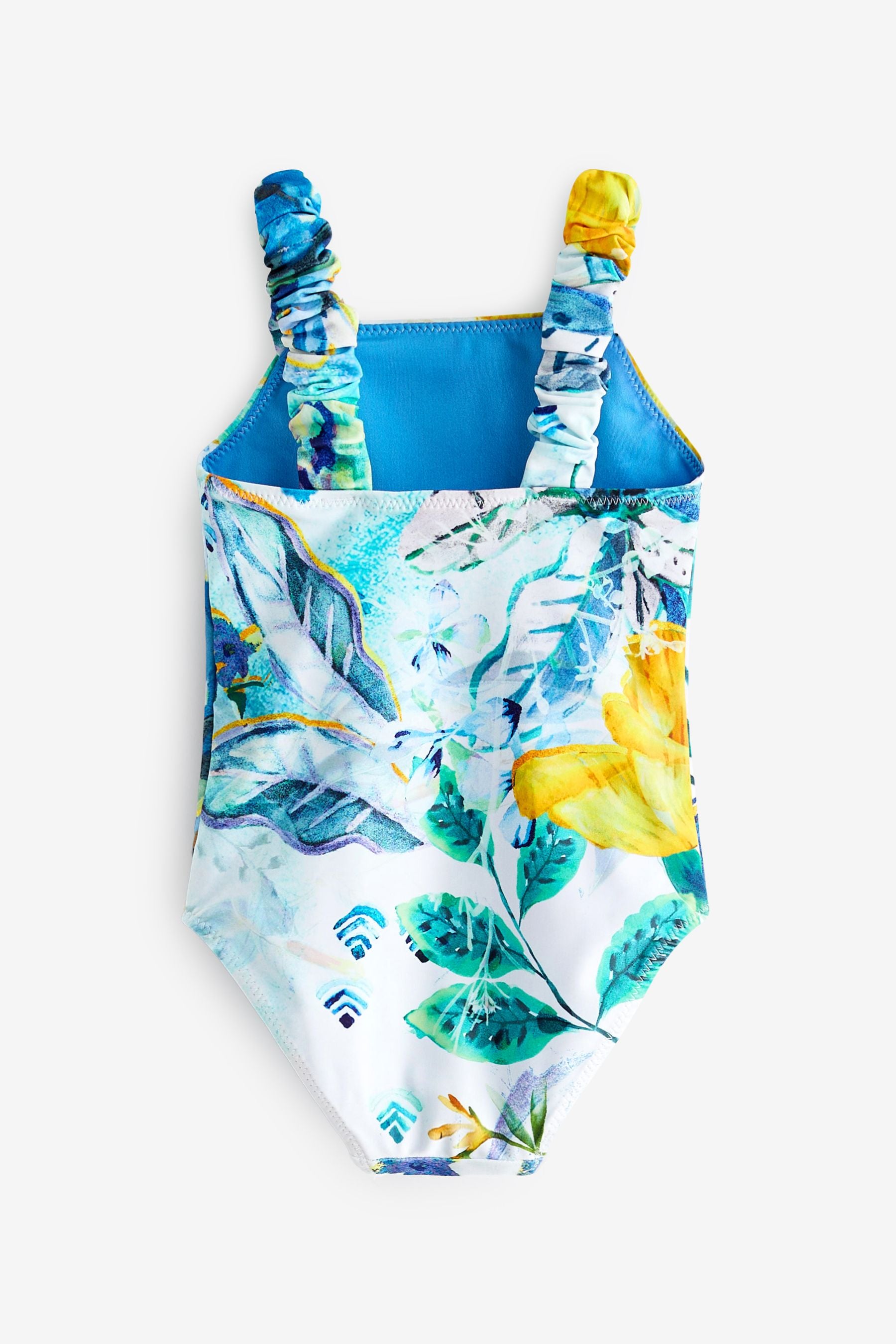 Blue/White Floral Ruched Sleeves Swimsuit (3mths-12yrs)