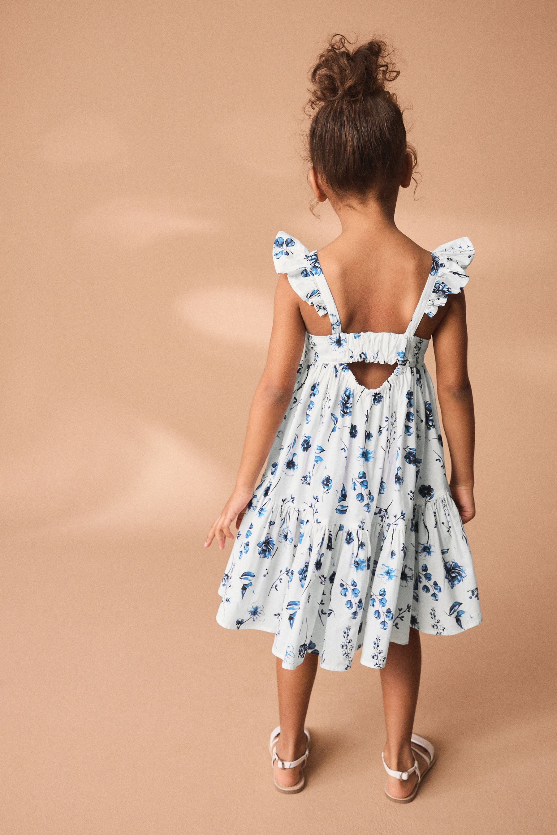 Blue Floral 100% Cotton Printed Tiered Dress (3-16yrs)