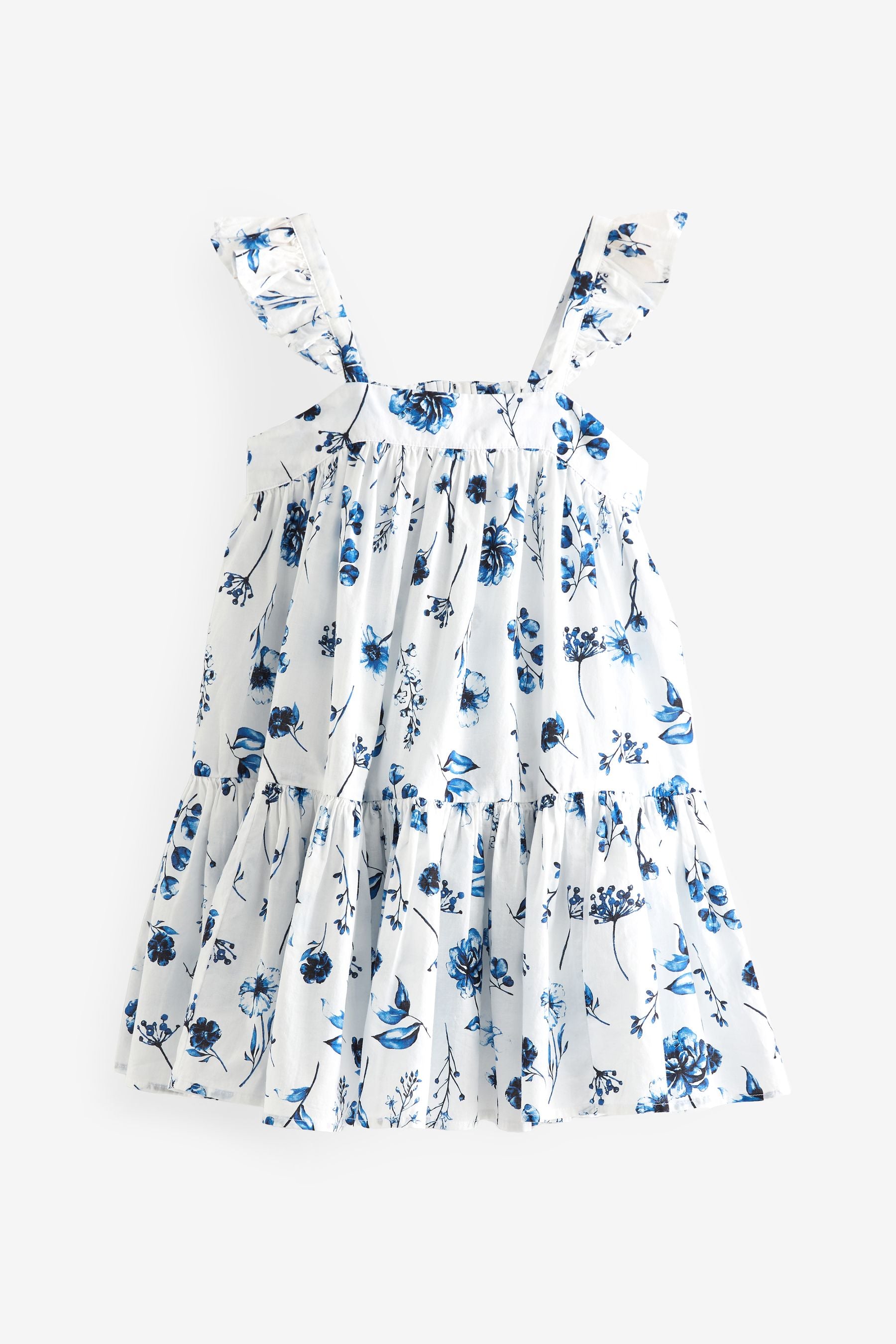 Blue Floral 100% Cotton Printed Tiered Dress (3-16yrs)