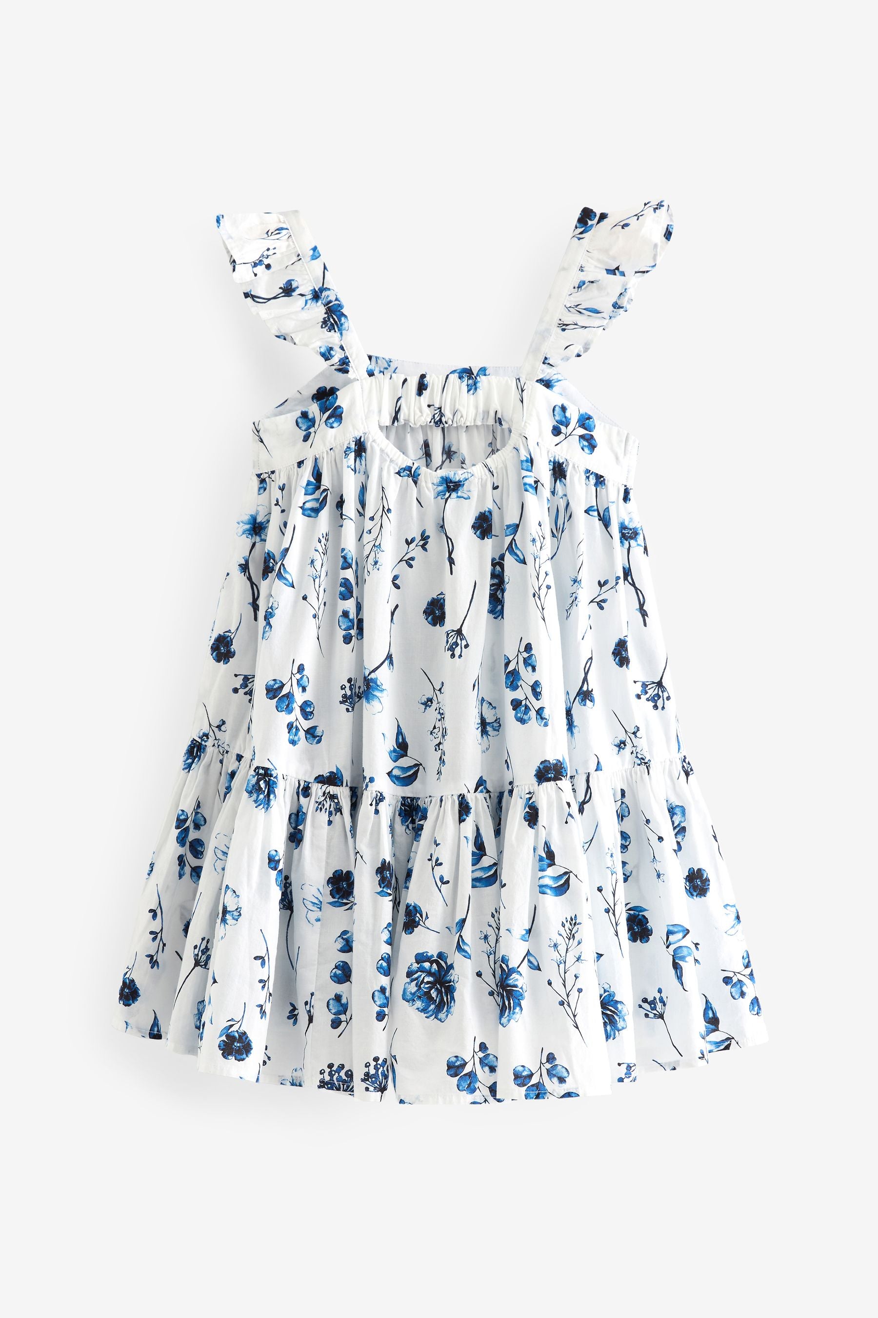 Blue Floral 100% Cotton Printed Tiered Dress (3-16yrs)