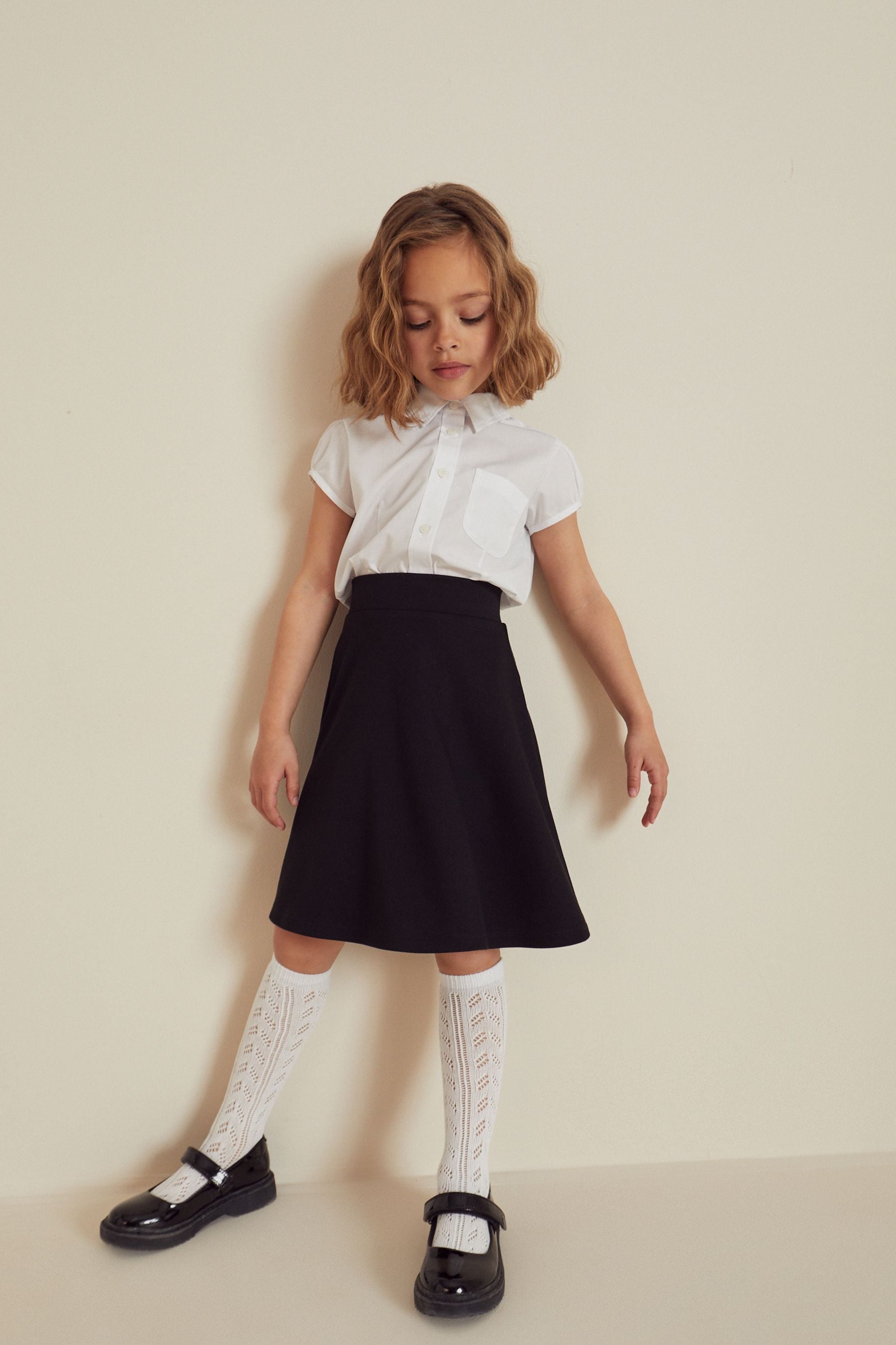 Black Longer Length Jersey Stretch Pull-On School Skater Skirt (3-17yrs)