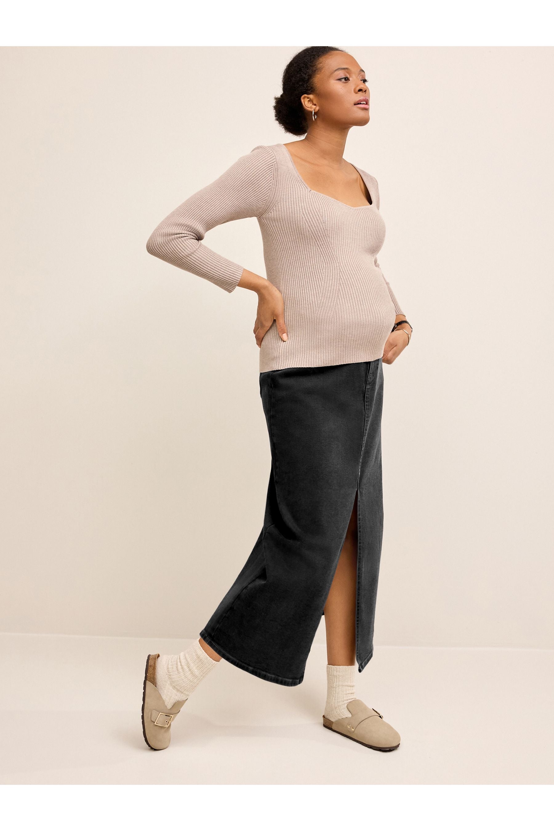 Black Denim Maternity Midaxi Skirt