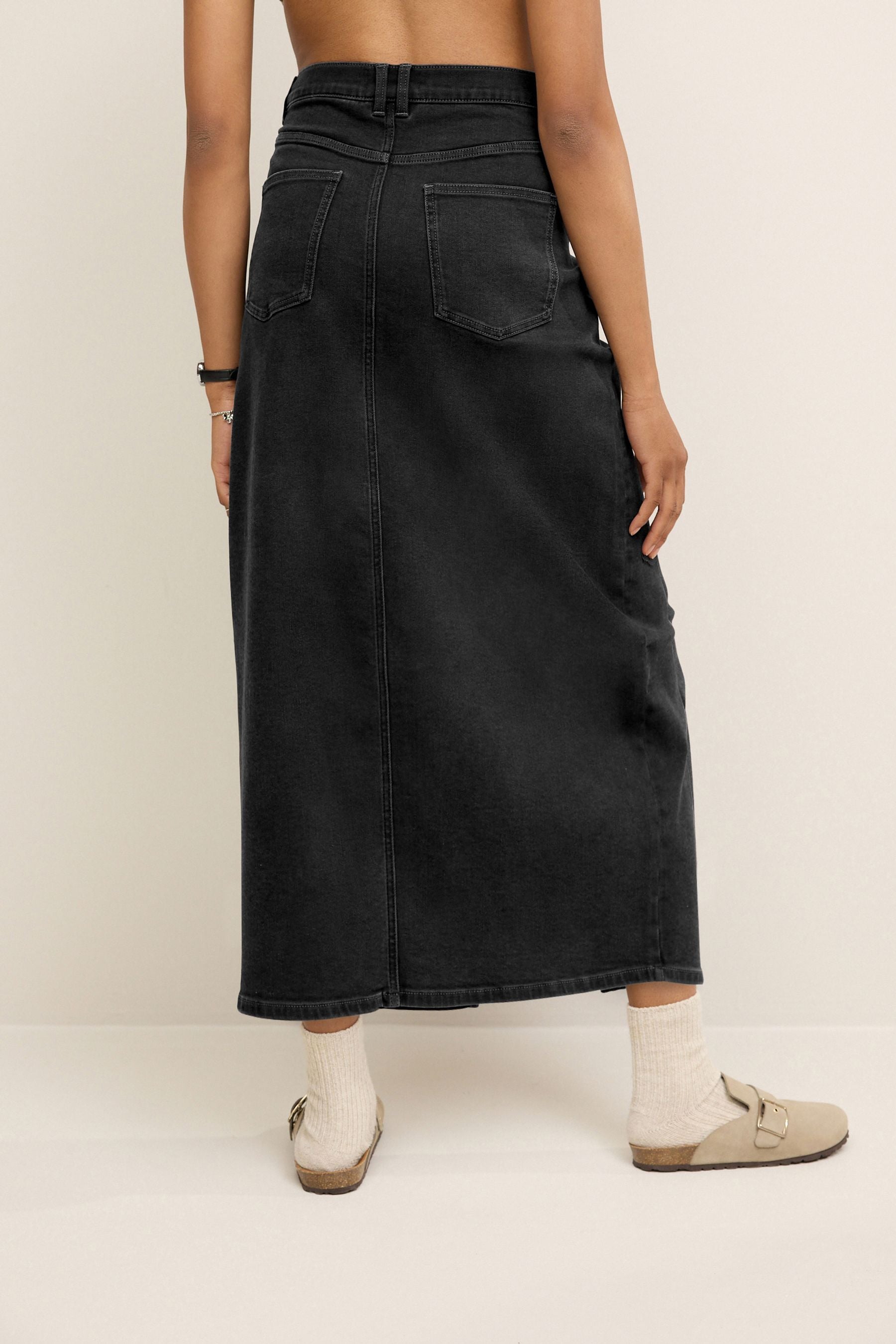 Black Denim Maternity Midaxi Skirt