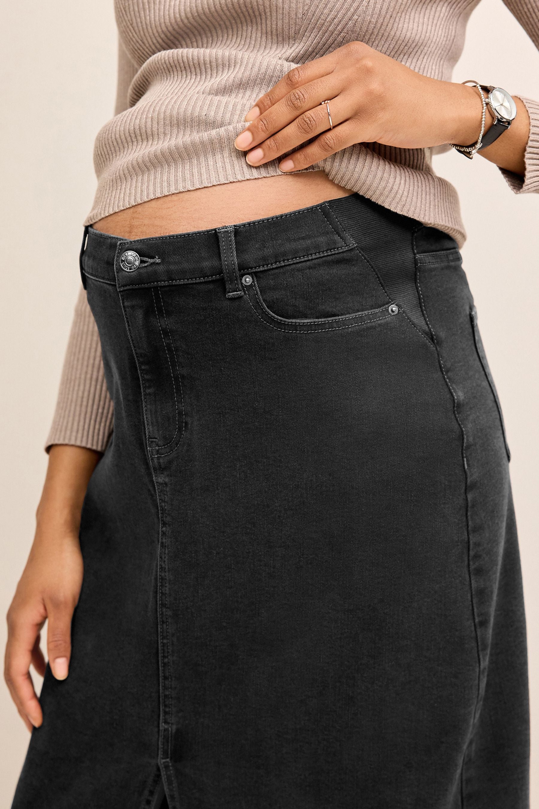 Black Denim Maternity Midaxi Skirt