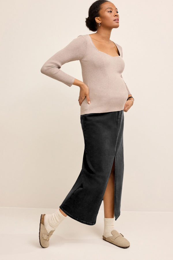 Black Denim Maternity Midaxi Skirt