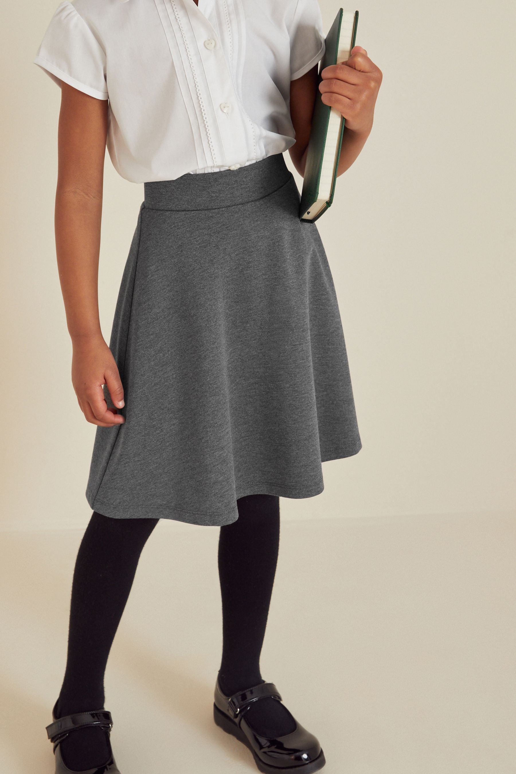 Grey Longer Length Jersey Stretch Pull-On School Skater Skirt (3-17yrs)