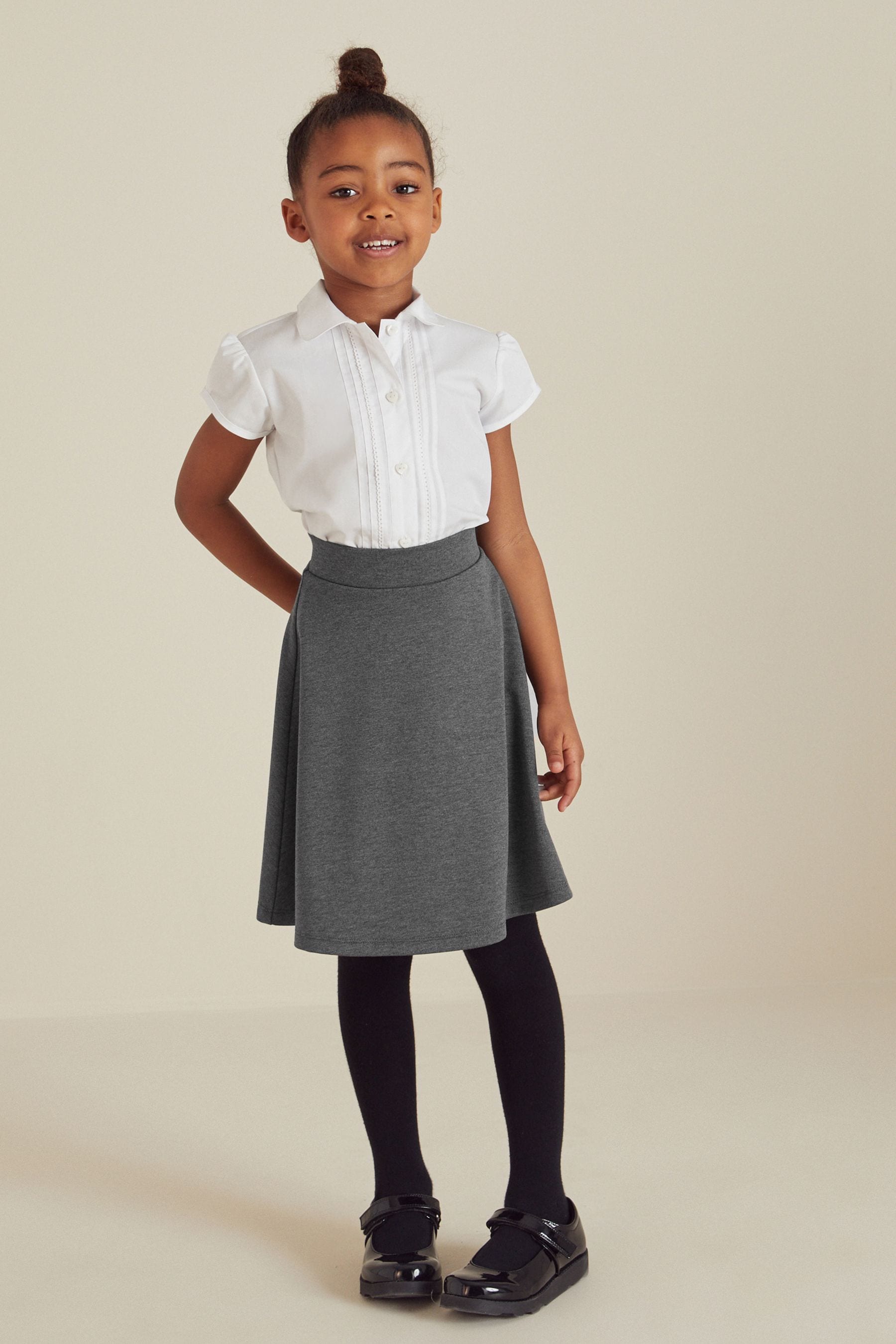 Grey Longer Length Jersey Stretch Pull-On School Skater Skirt (3-17yrs)