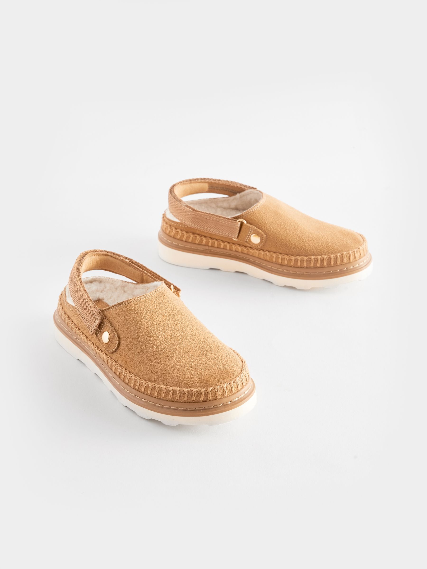 Tan Brown Borg Lined Clogs