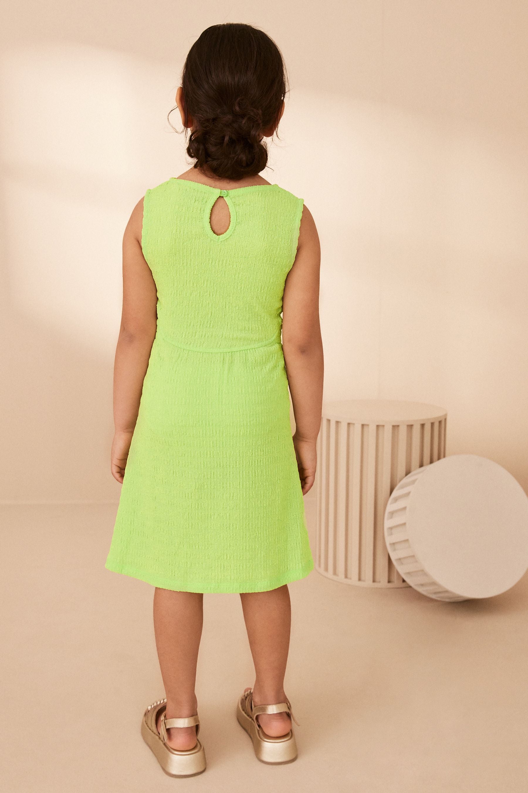 Bright Lime Green Textured Jersey Dress (3-16yrs)