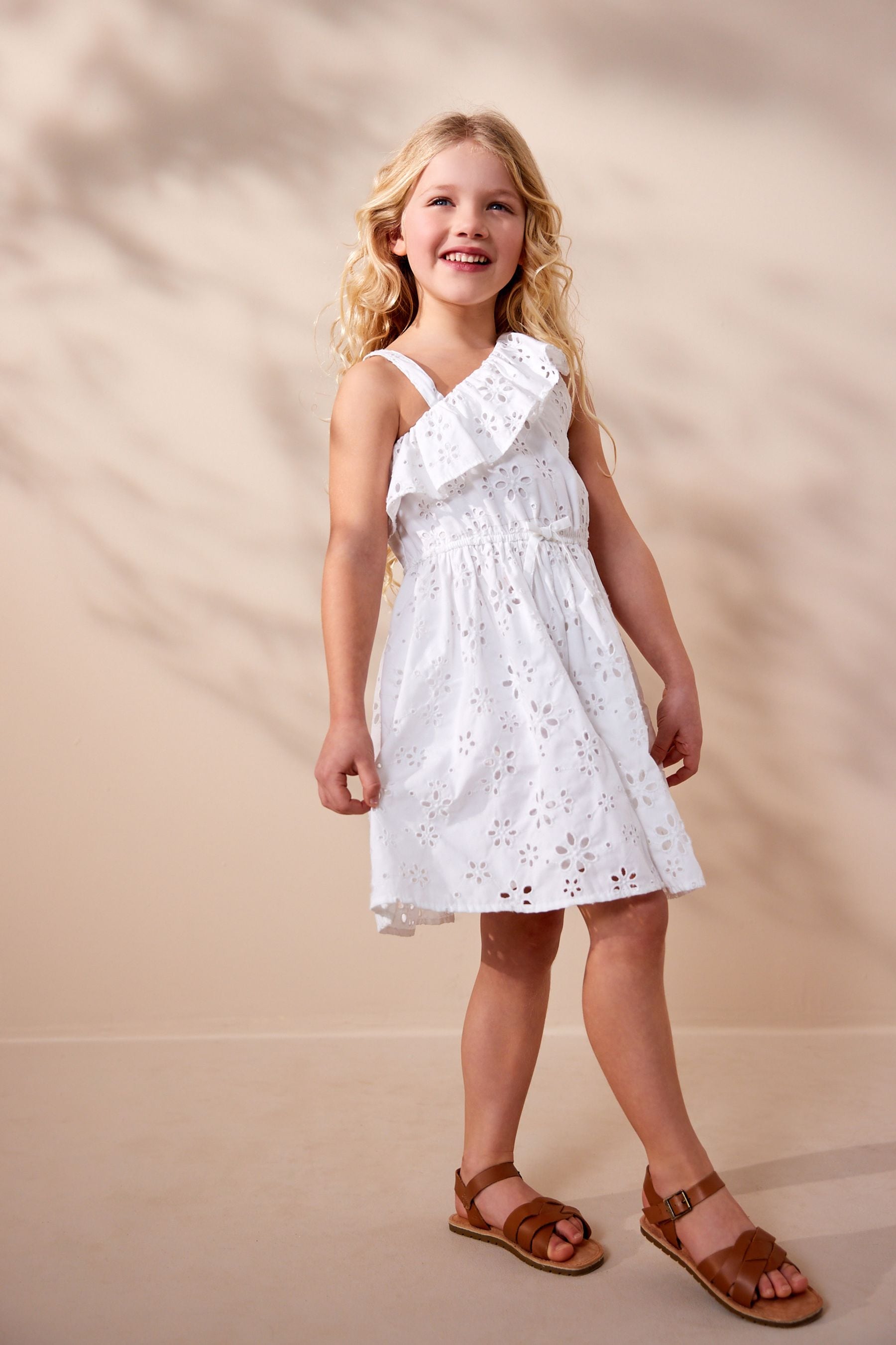 White Broiderie One Shoulder Dress (3-16yrs)