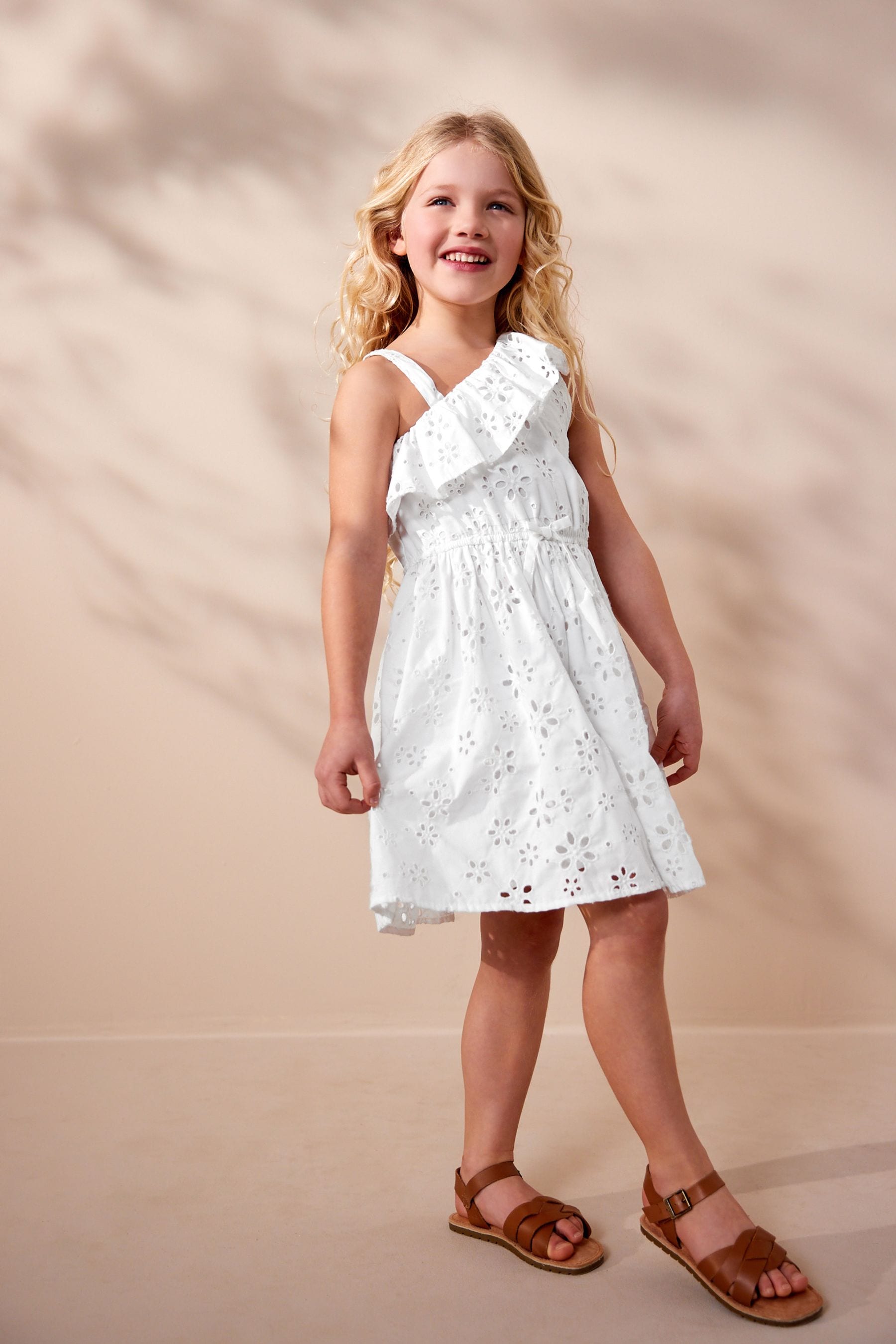 White Broiderie One Shoulder Dress (3-16yrs)