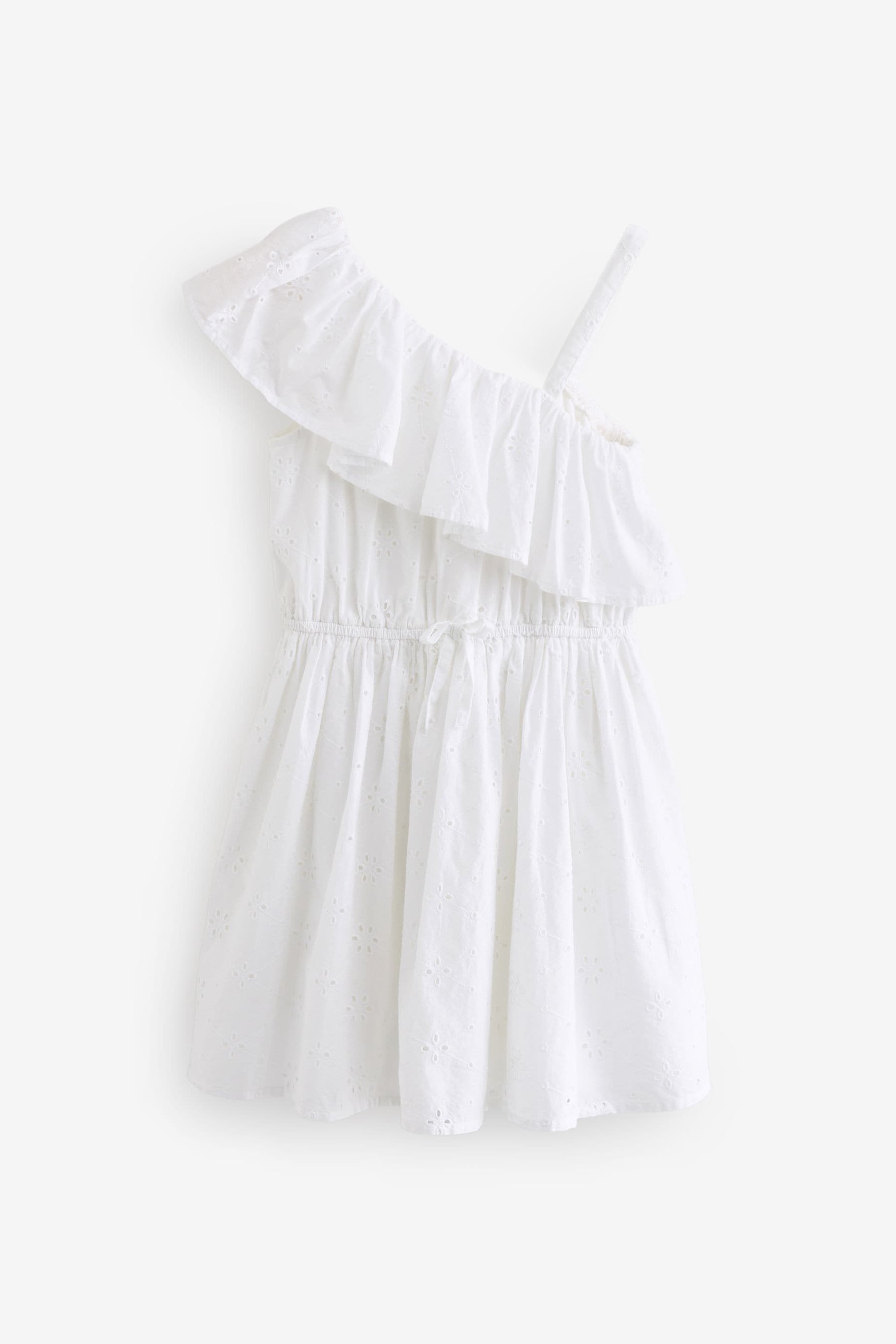 White Broiderie One Shoulder Dress (3-16yrs)