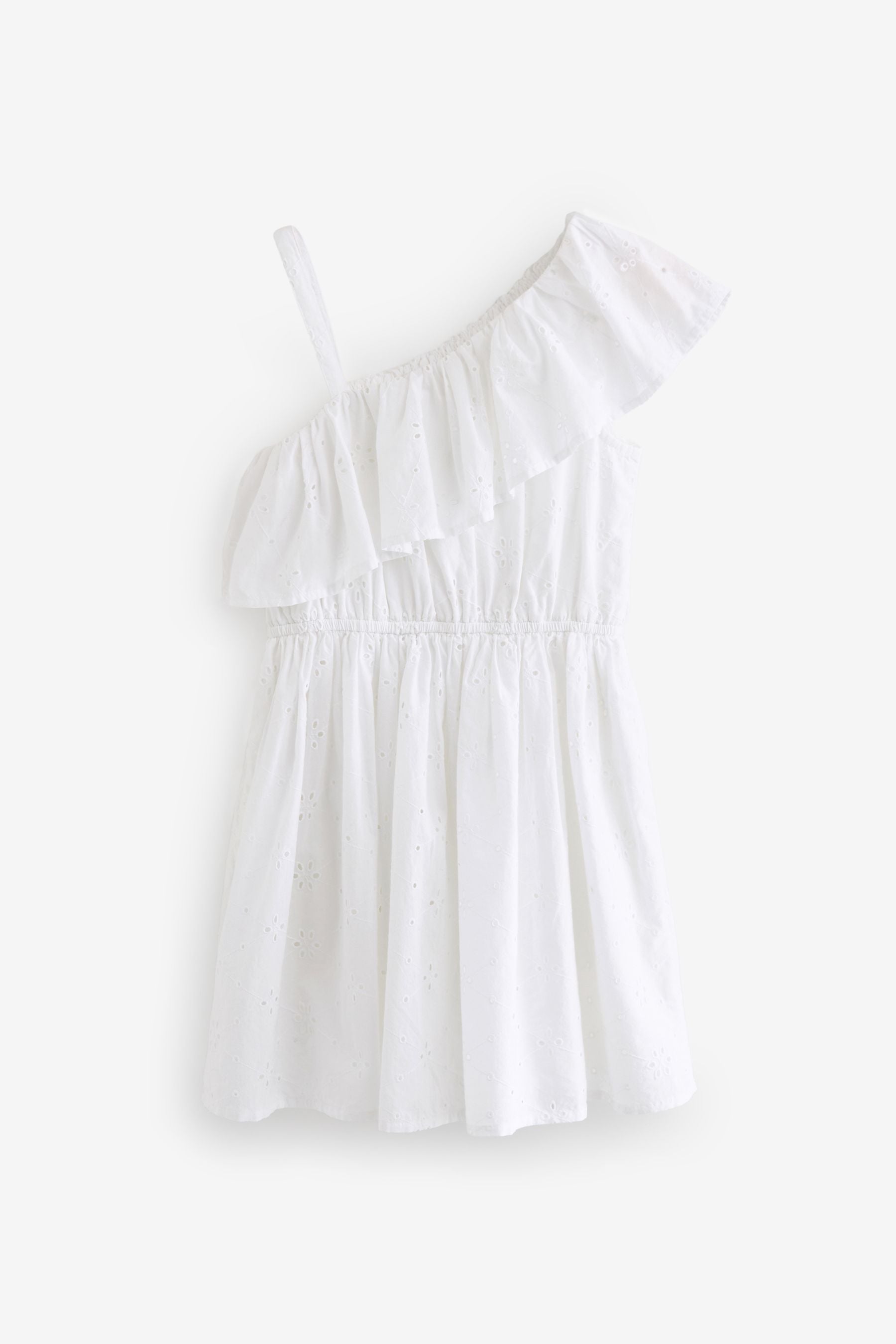 White Broiderie One Shoulder Dress (3-16yrs)