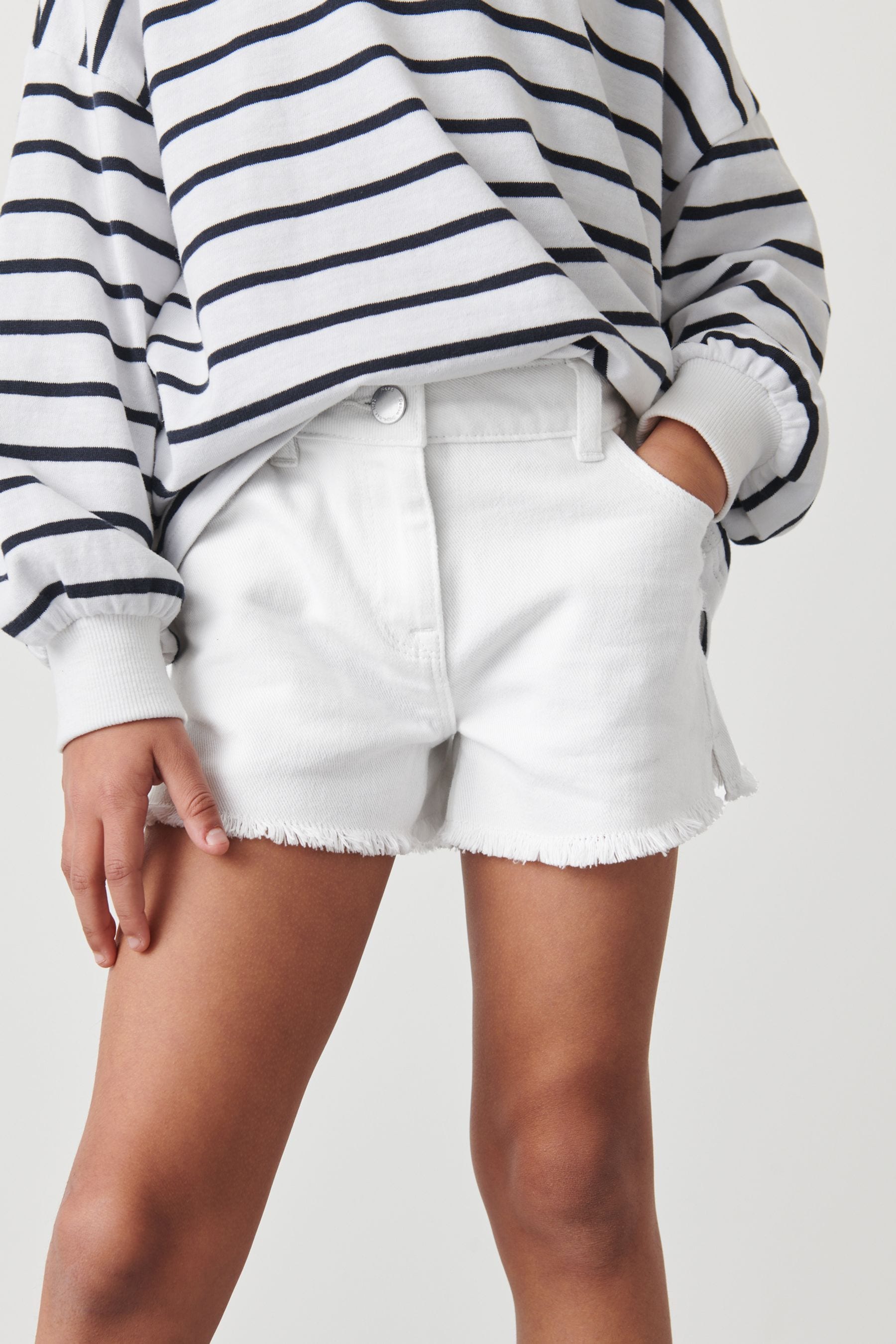 White Frayed Edge Shorts (3-16yrs)