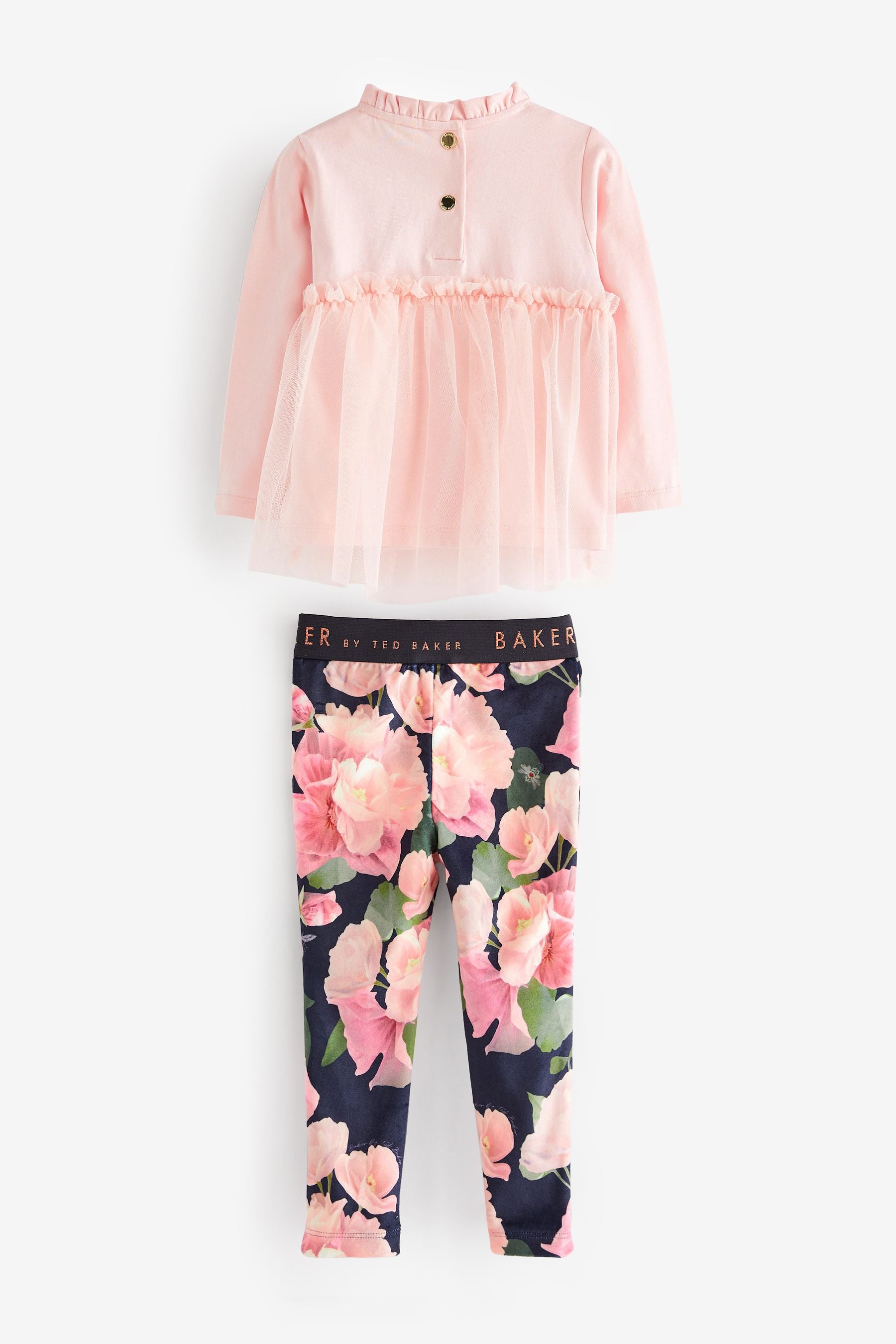 Baker by Ted Baker (0-6yrs) Navy Floral Velour Leggings and Pink Tulle T-Shirt Set