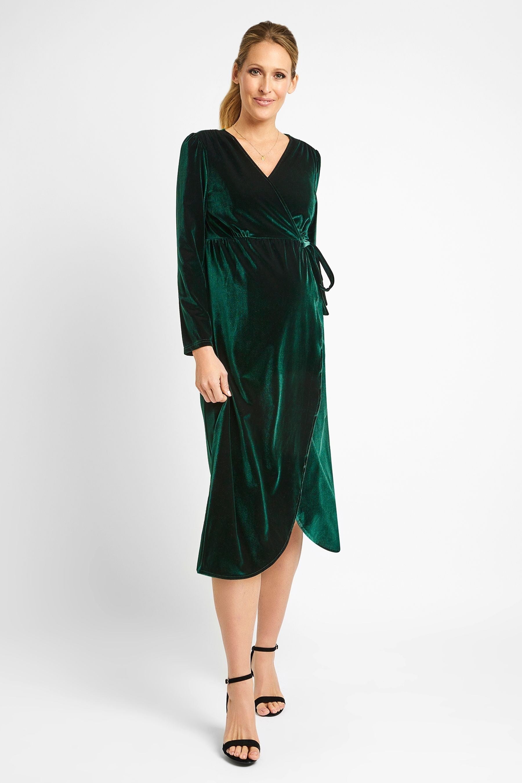 Green JoJo Maman Bébé Velvet Maternity & Nursing Wrap Dress