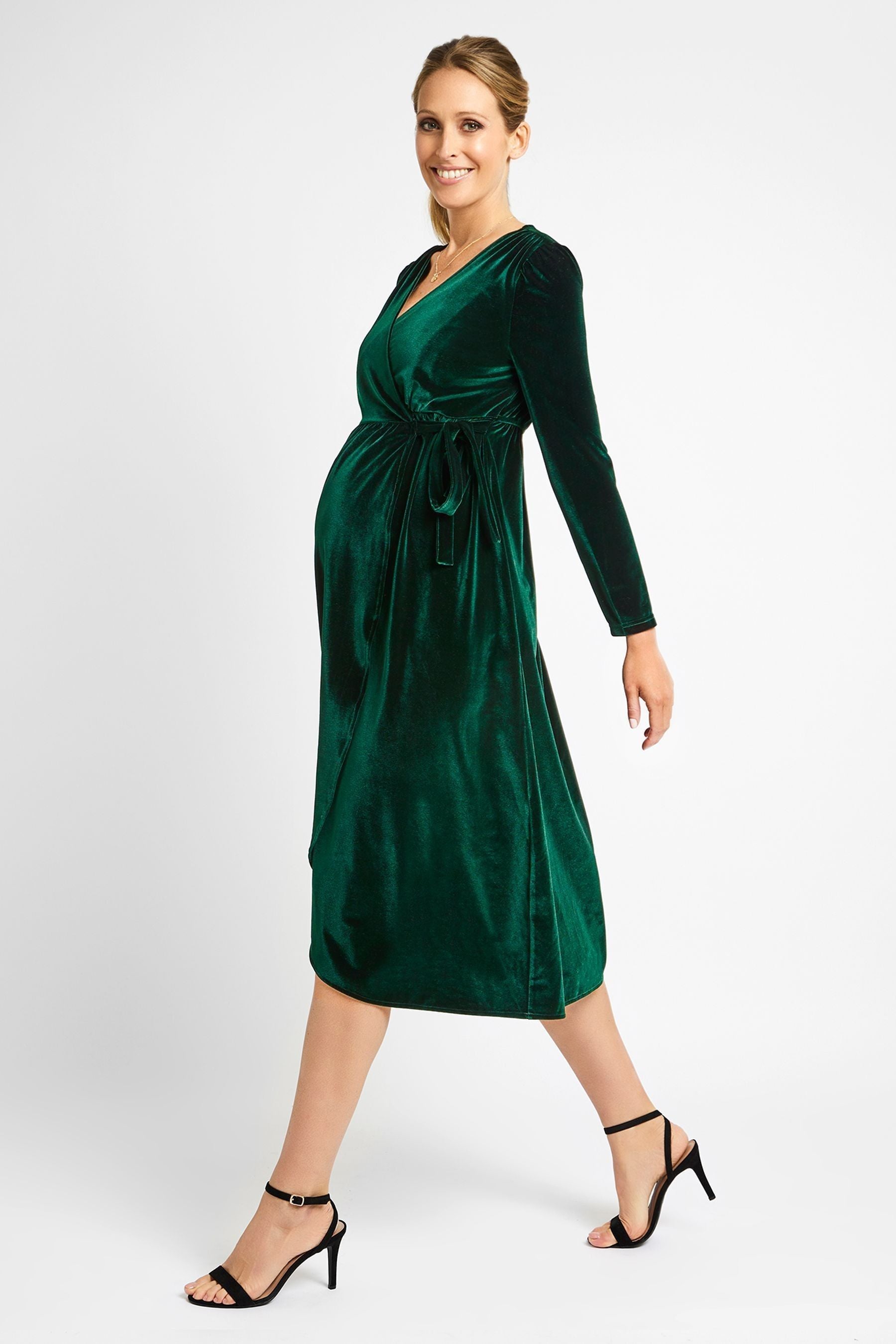 Green JoJo Maman Bébé Velvet Maternity & Nursing Wrap Dress