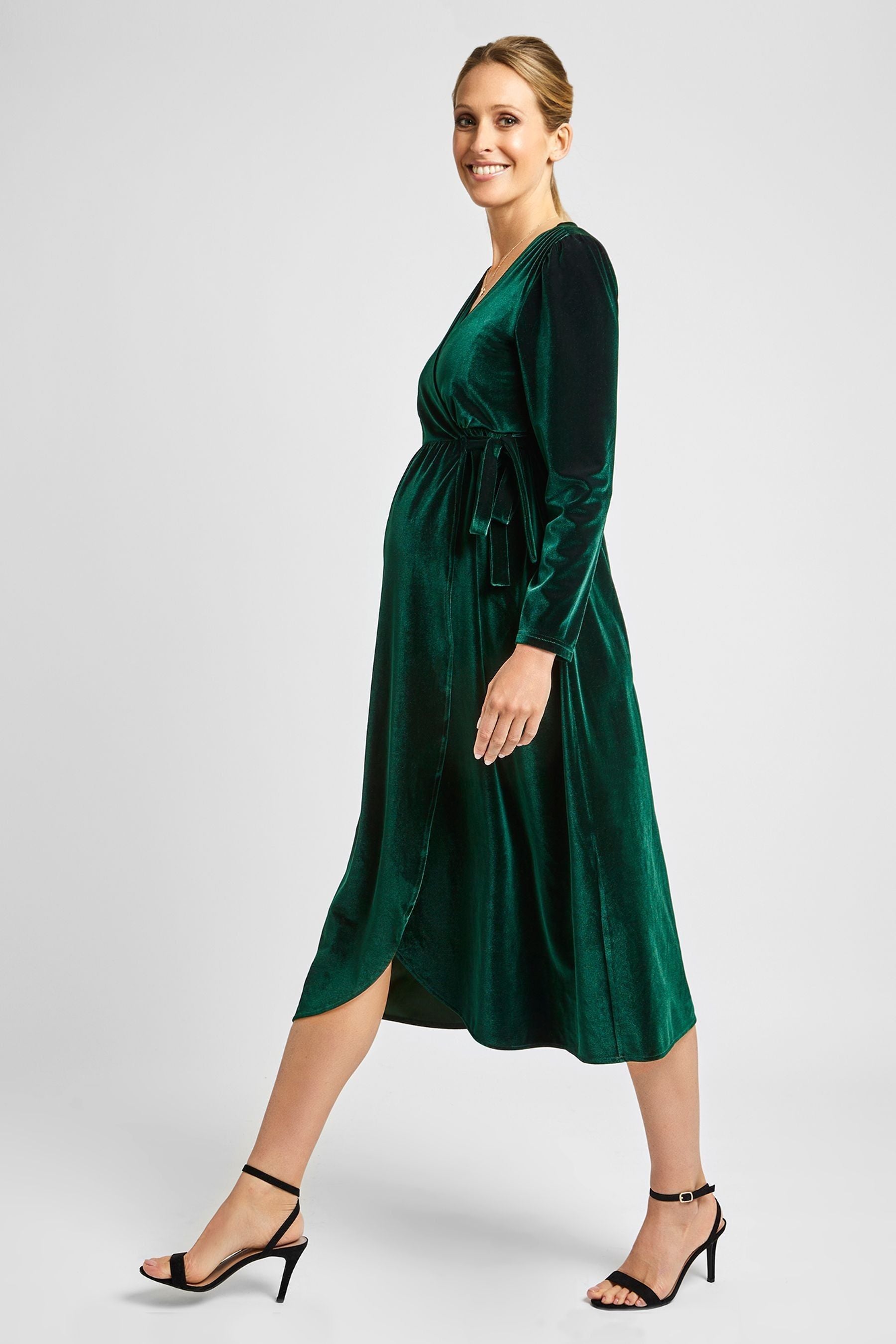 Green JoJo Maman Bébé Velvet Maternity & Nursing Wrap Dress