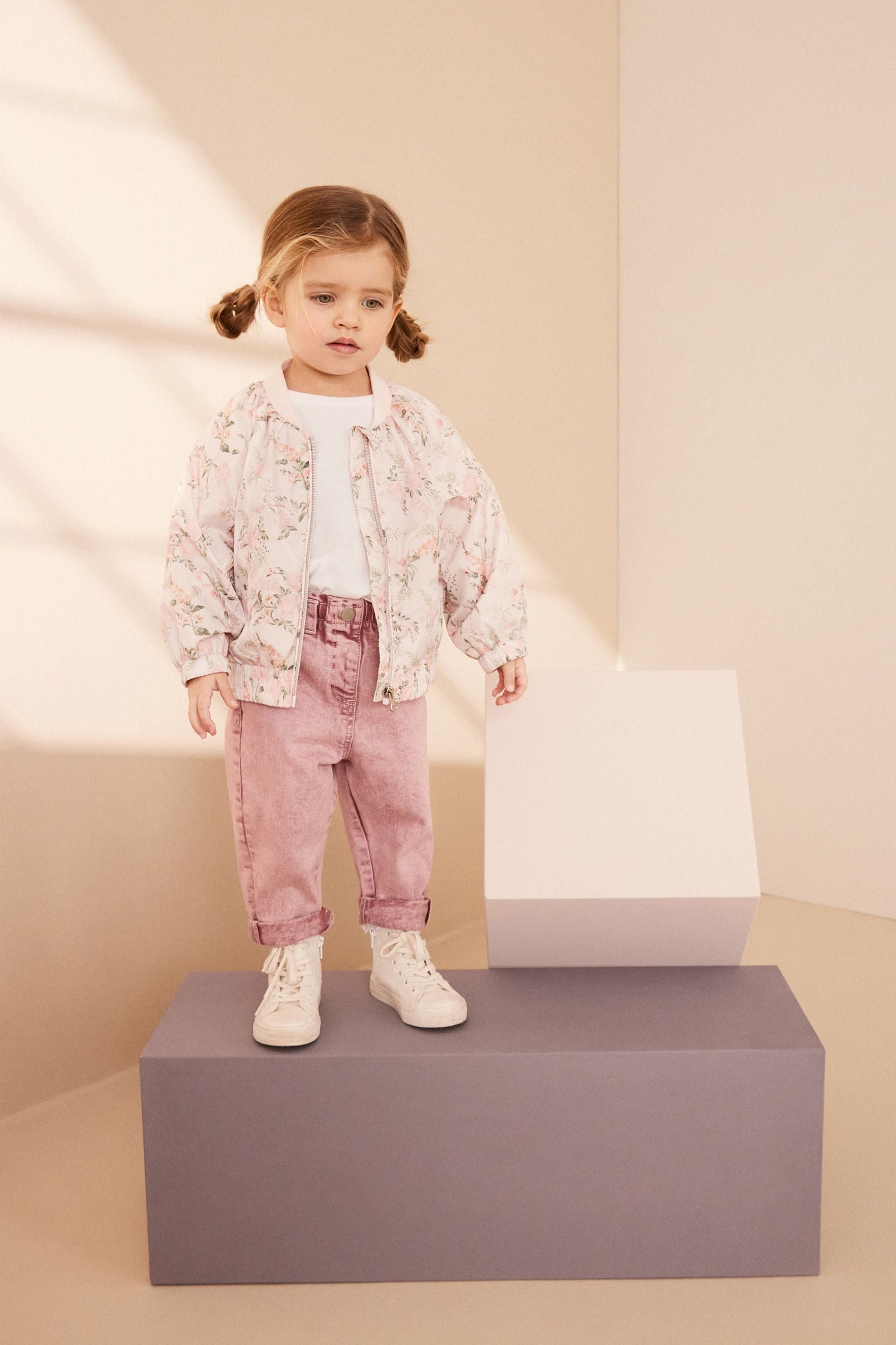 Pink Floral Shower Resistant Printed Bomber Jacket (3mths-7yrs)