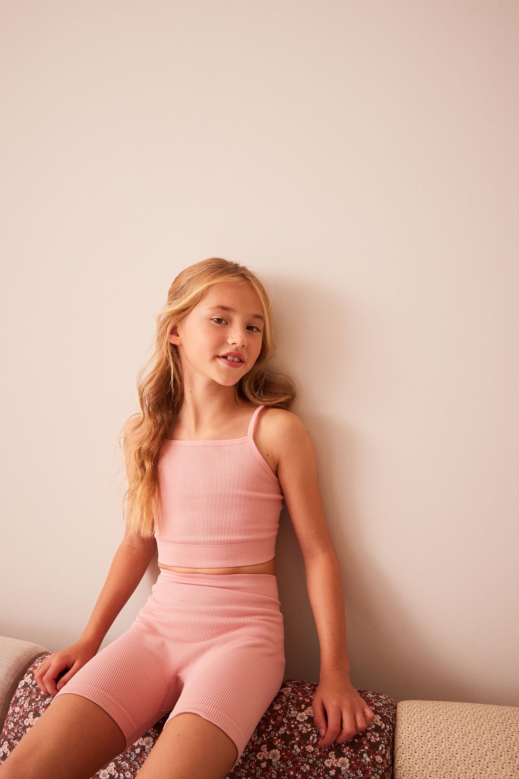 Pink Seam Free Top and Cycling Shorts Set (7-16yrs)