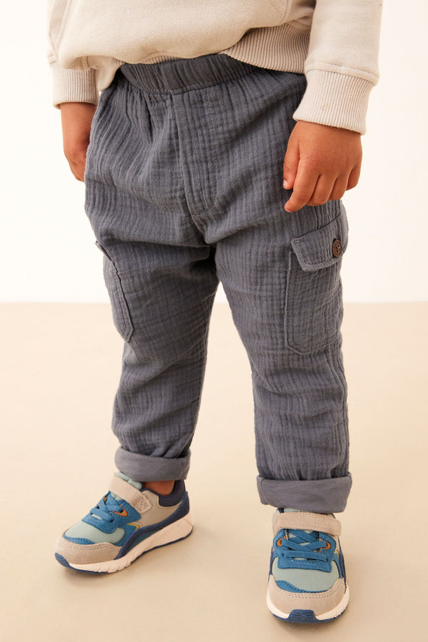 Grey Soft Textured Lined Cotton Trousers (3mths-7yrs)